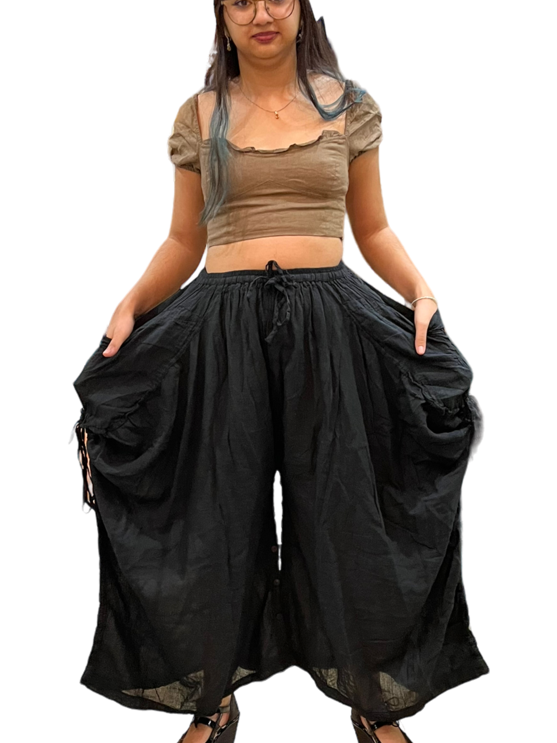 Black Cotton Voile Tashi Versatile Pants/Skirt