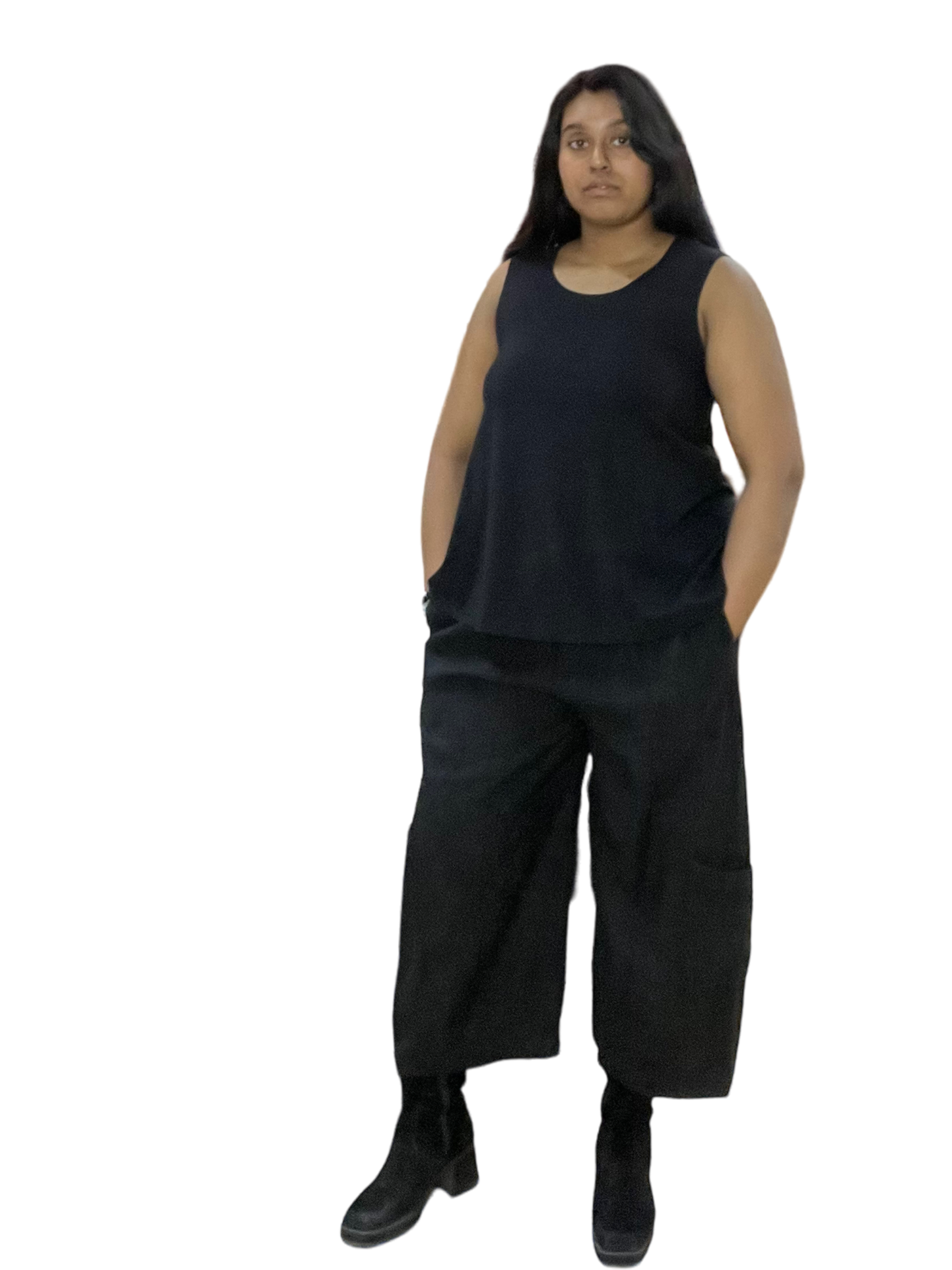Black Bryn Walker Bamboo Huxley Tank by Bryn Walker – Handmade ethical Tank Top from sariKNOTsari using upcycled silk. Designed in Canada for travel and slow fashion, loved from Toronto to LA to Sydney. Featuring Zsiska, Bryn Walker and Artisan Leather coats by Rejean Pepin, Pepin designs