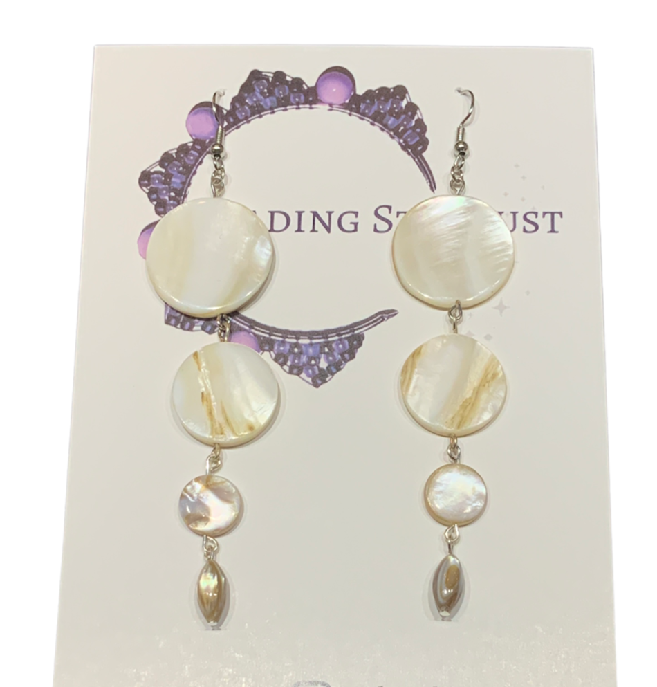 Shell Chandelier 4 Tier Earrings - Silvertone with long bead