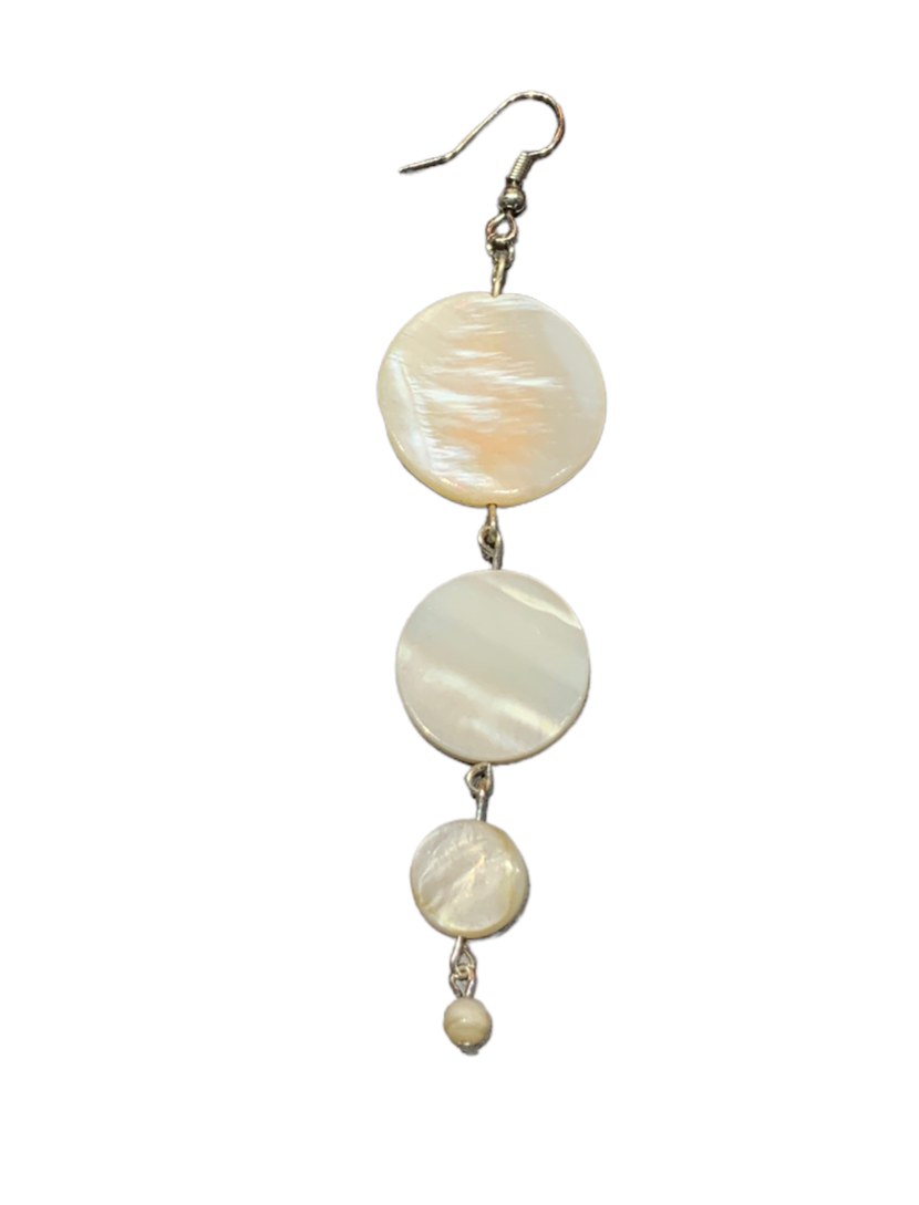 Shell Chandelier 4 Tier Earrings - Silvertone with short bead