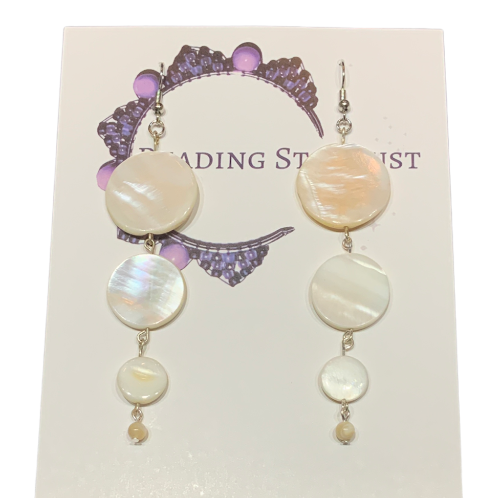 Shell Chandelier 4 Tier Earrings - Silvertone with short bead