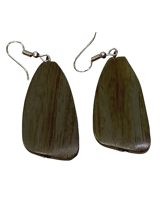 Grey Oblong Wooden Earrings - sariKNOTsari slow fashion bryn walker linen Hamilton sustainable fashion gifts sari not sari Hamilton Fair trade Ethical Artisan made Zero waste Up-cycled Slow Fashion Handmade GTA Toronto Copper Pure Upcycled vintage silk handmade recycled recycle copper pure silk travel clothing hamilton vacation cruisewear resortwear bathing suit bathingsuit vacation etsy silk clothing gifts gift dress top pants linen bryn walker alive intentions kaarigar elephants