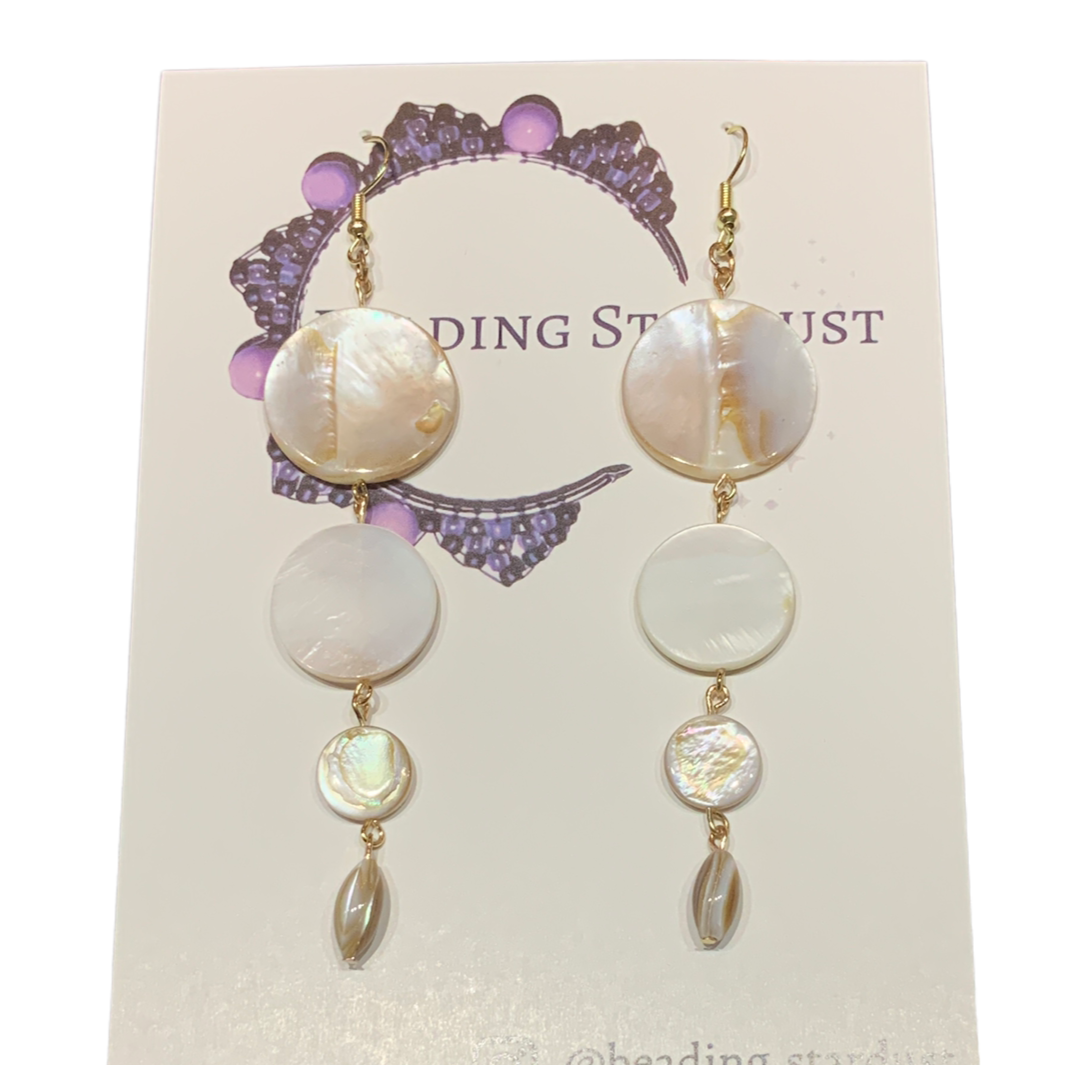 Shell Chandelier 4 Tier Earrings - Goldtone with long bead
