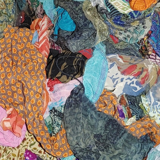 Remnant Bag - sariKNOTsari slow fashion bryn walker sorry not sorry linen Hamilton sustainable fashion gifts sari not sari Hamilton Fair trade Ethical Artisan made Zero waste Up-cycled Slow Fashion Handmade GTA Toronto Copper Pure Upcycled vintage silk handmade recycled recycle copper pure silk travel clothing hamilton vacation cruisewear resortwear bathing suit bathingsuit vacation etsy silk clothing gifts gift dress top pants linen bryn walker alive intentions kaarigar elephants