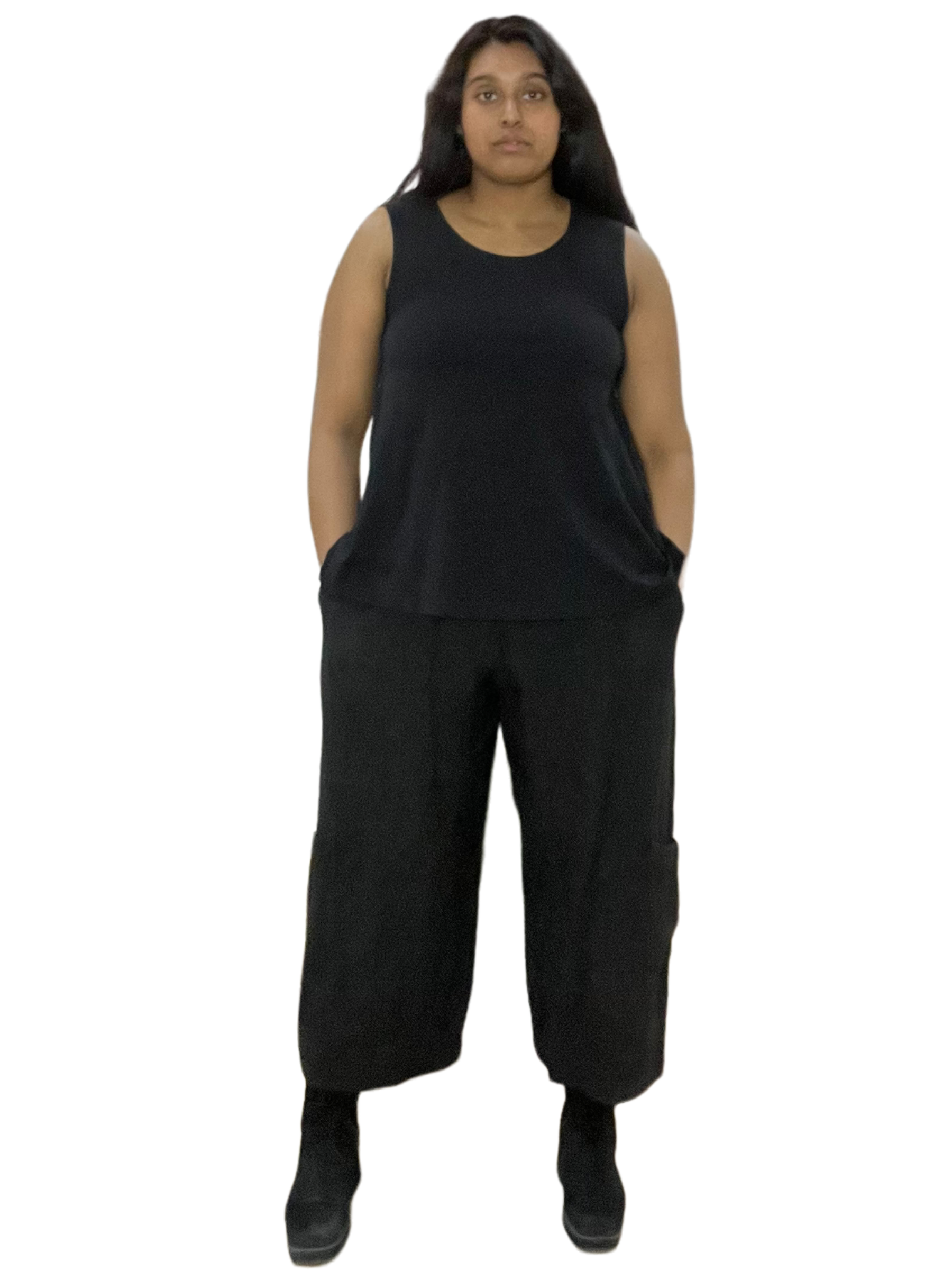 Black Bryn Walker Bamboo Huxley Tank by Bryn Walker – Handmade ethical Tank Top from sariKNOTsari using upcycled silk. Designed in Canada for travel and slow fashion, loved from Toronto to LA to Sydney. Featuring Zsiska, Bryn Walker and Artisan Leather coats by Rejean Pepin, Pepin designs