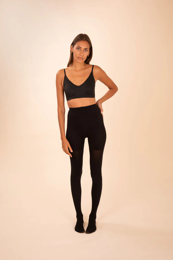 Opaque Contour Black Tights - sariKNOTsari slow fashion bryn walker sorry not sorry linen Hamilton sustainable fashion gifts sari not sari Hamilton Fair trade Ethical Artisan made Zero waste Up-cycled Slow Fashion Handmade GTA Toronto Copper Pure Upcycled vintage silk handmade recycled recycle copper pure silk travel clothing hamilton vacation cruisewear resortwear bathing suit bathingsuit vacation etsy silk clothing gifts gift dress top pants linen bryn walker alive intentions kaarigar elephants