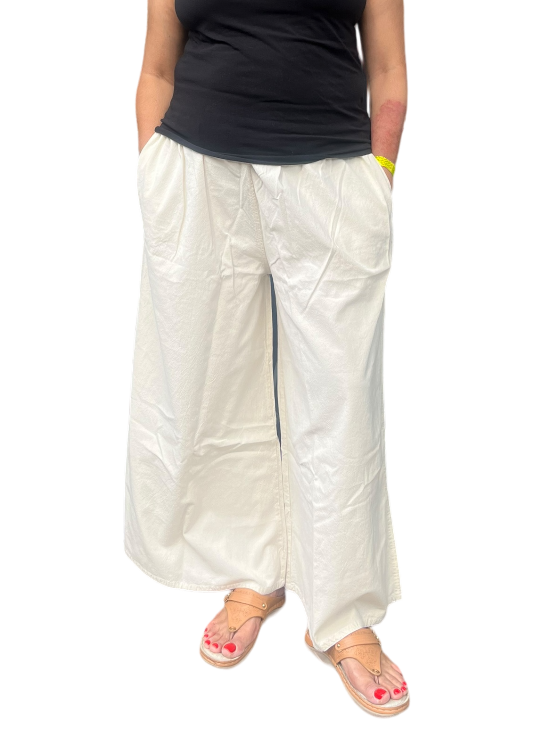 Cream Cotton Palazzo Pants by Creative Design – Handmade ethical Pants/Skirt from sariKNOTsari using upcycled silk. Designed in Canada for travel and slow fashion, loved from Toronto to LA to Sydney. Featuring Zsiska, Bryn Walker and Artisan Leather coats by Rejean Pepin, Pepin designs