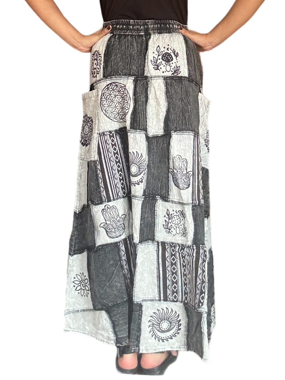 Mostly Black and White Cotton Patchwork Skirt