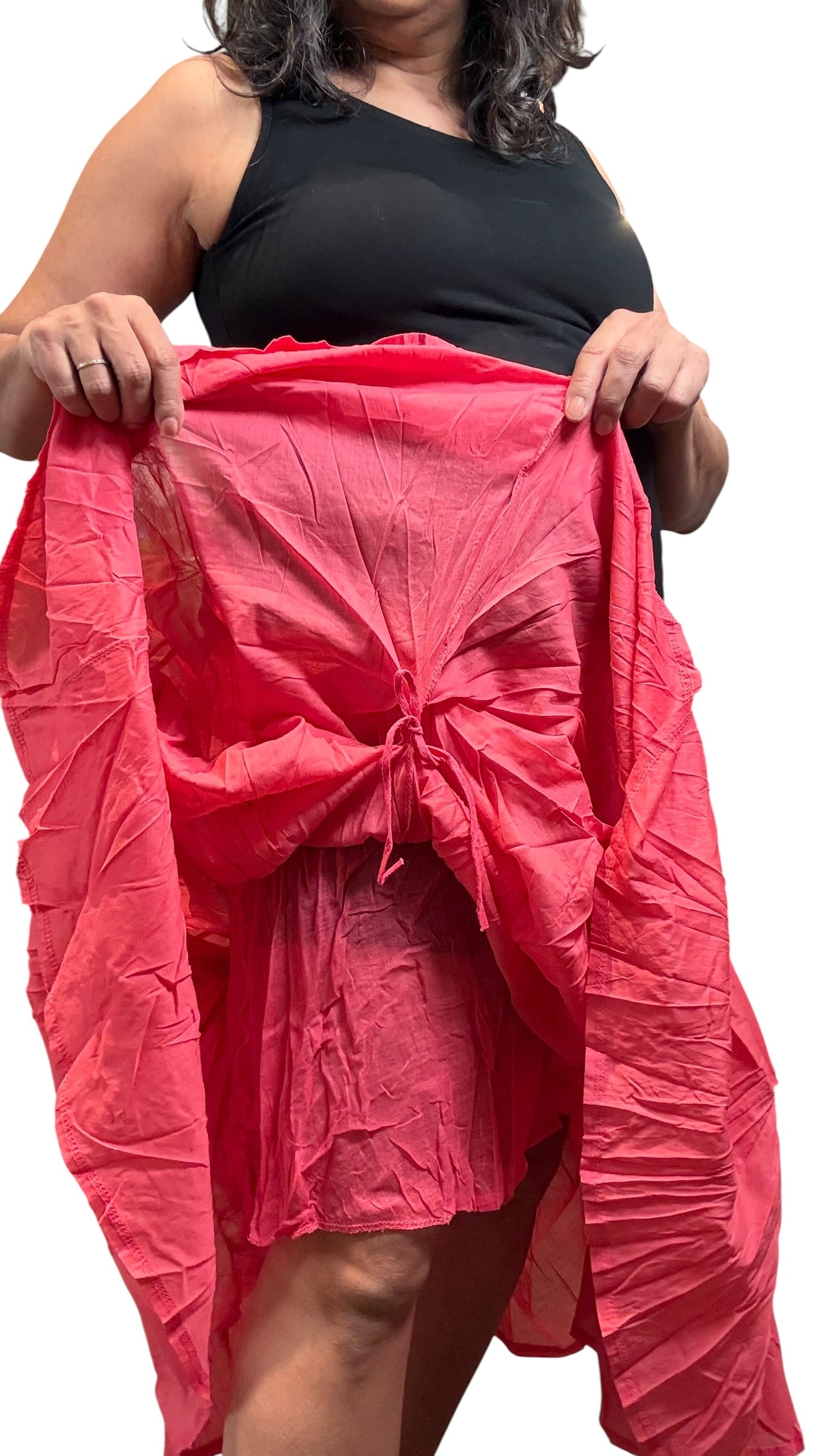 Coral Gathered Bubble Cotton Voile Tiered Skirt
