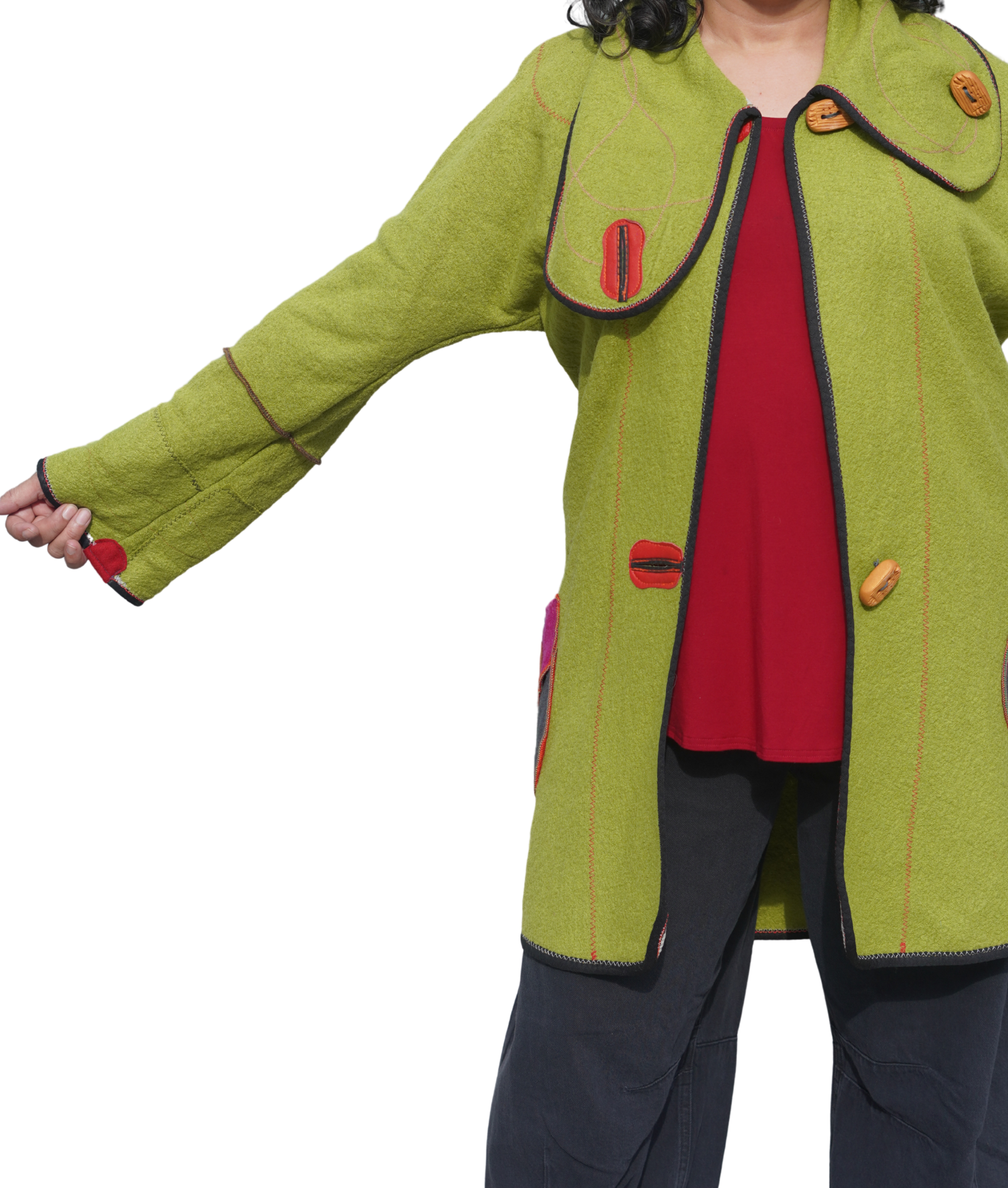 Multi-Colour Boiled Wool Coat with Performance Trim by Pepin Designs #21