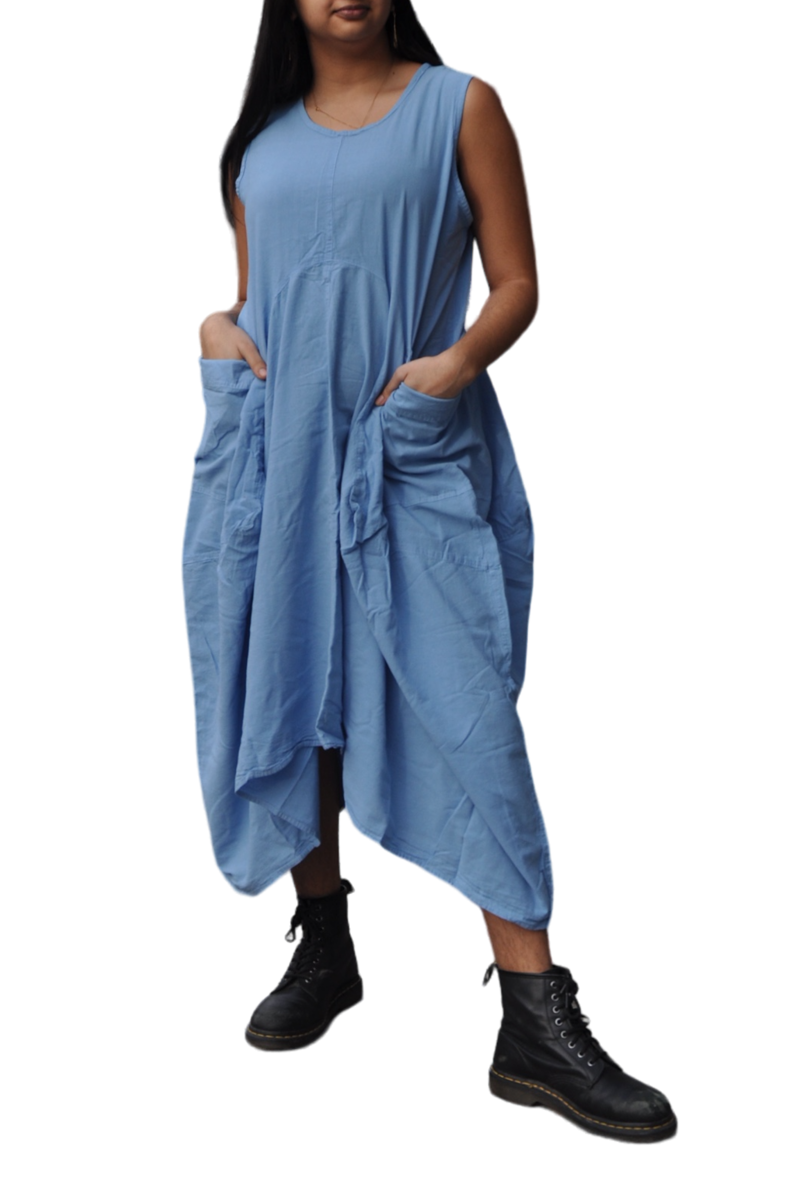 Sky Blue Cotton Parachute Dress with Pockets