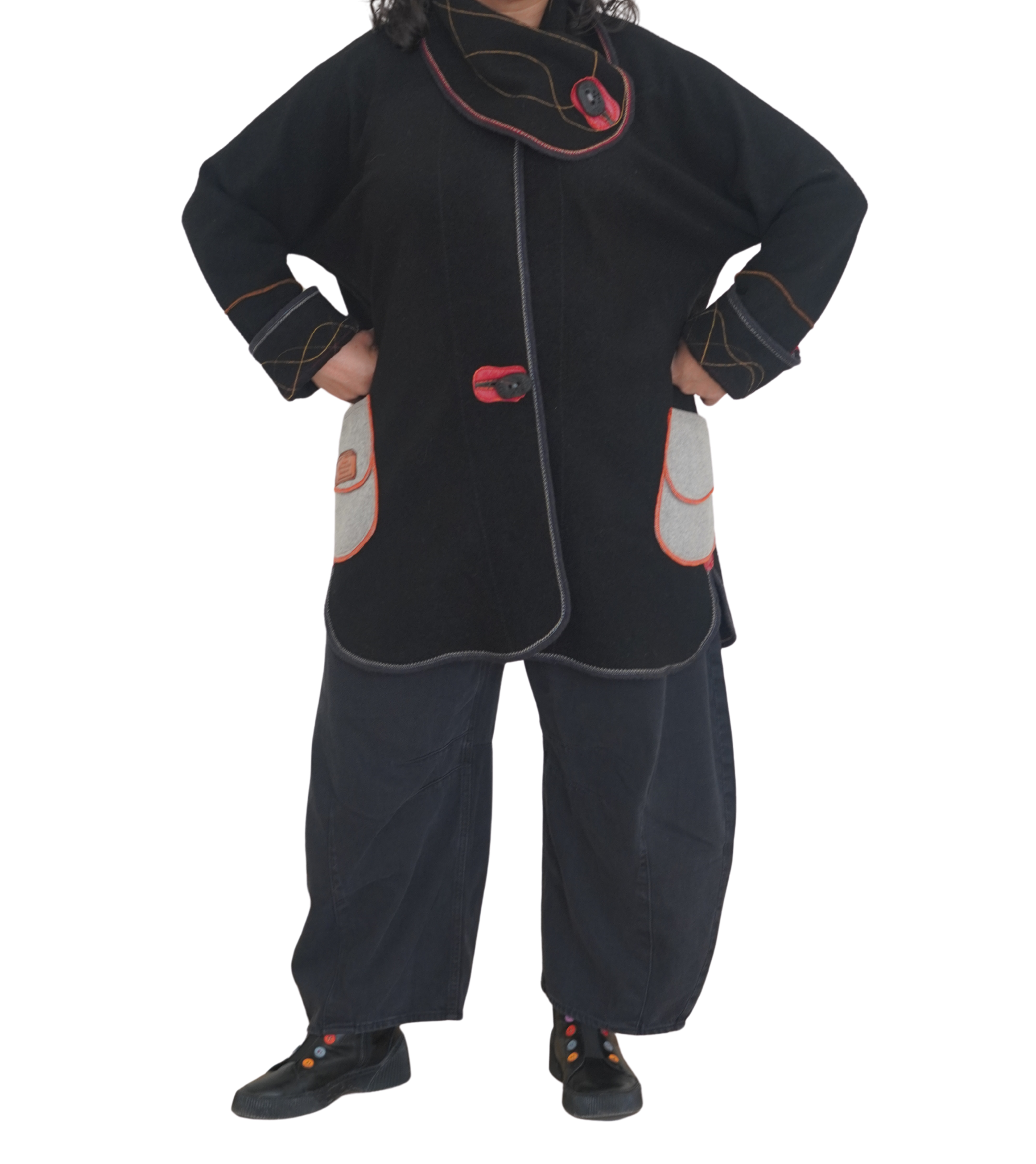 Black Boiled Wool Coat with Embroidered Details by Pepin Designs #23