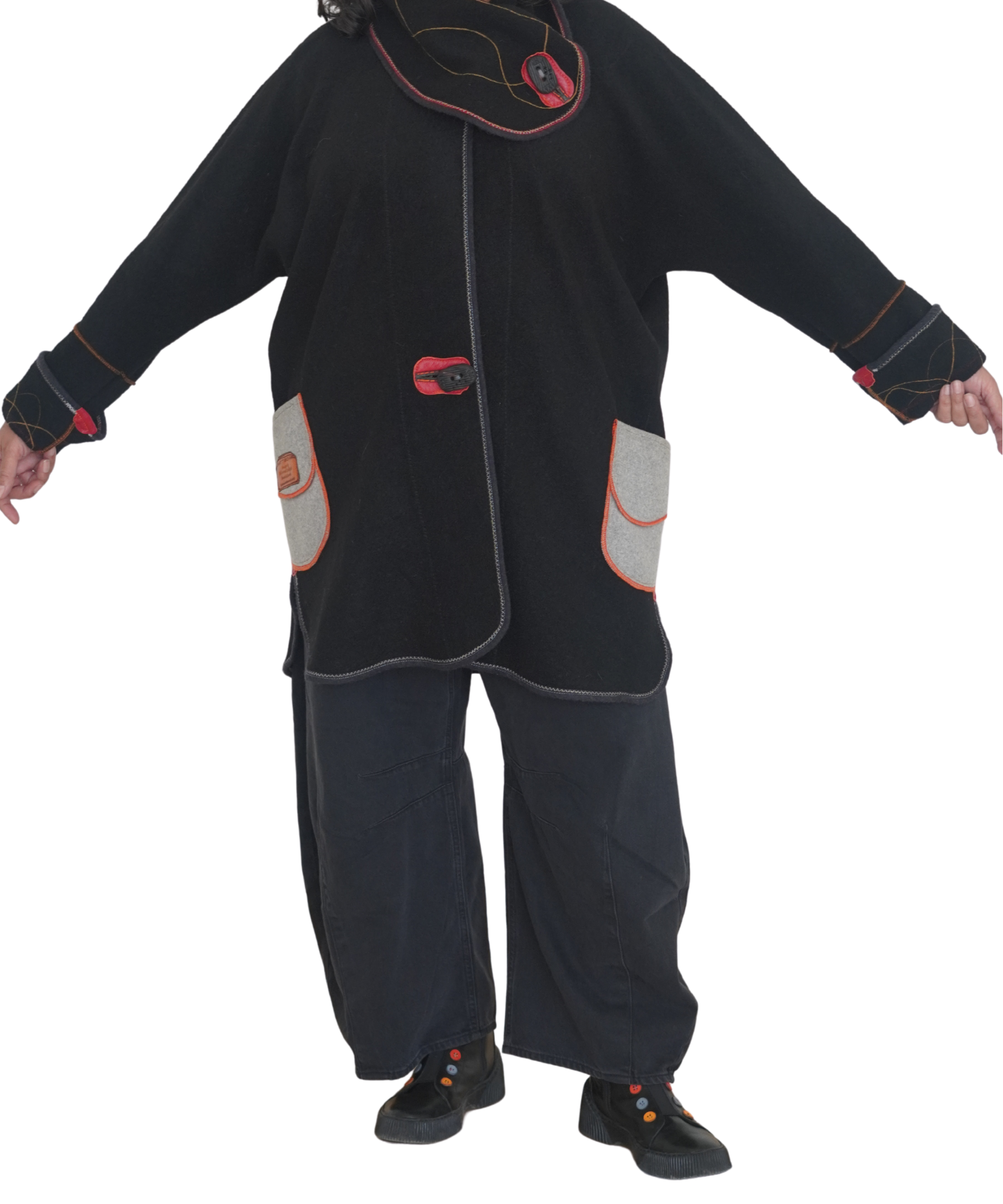 Black Boiled Wool Coat with Embroidered Details by Pepin Designs #23