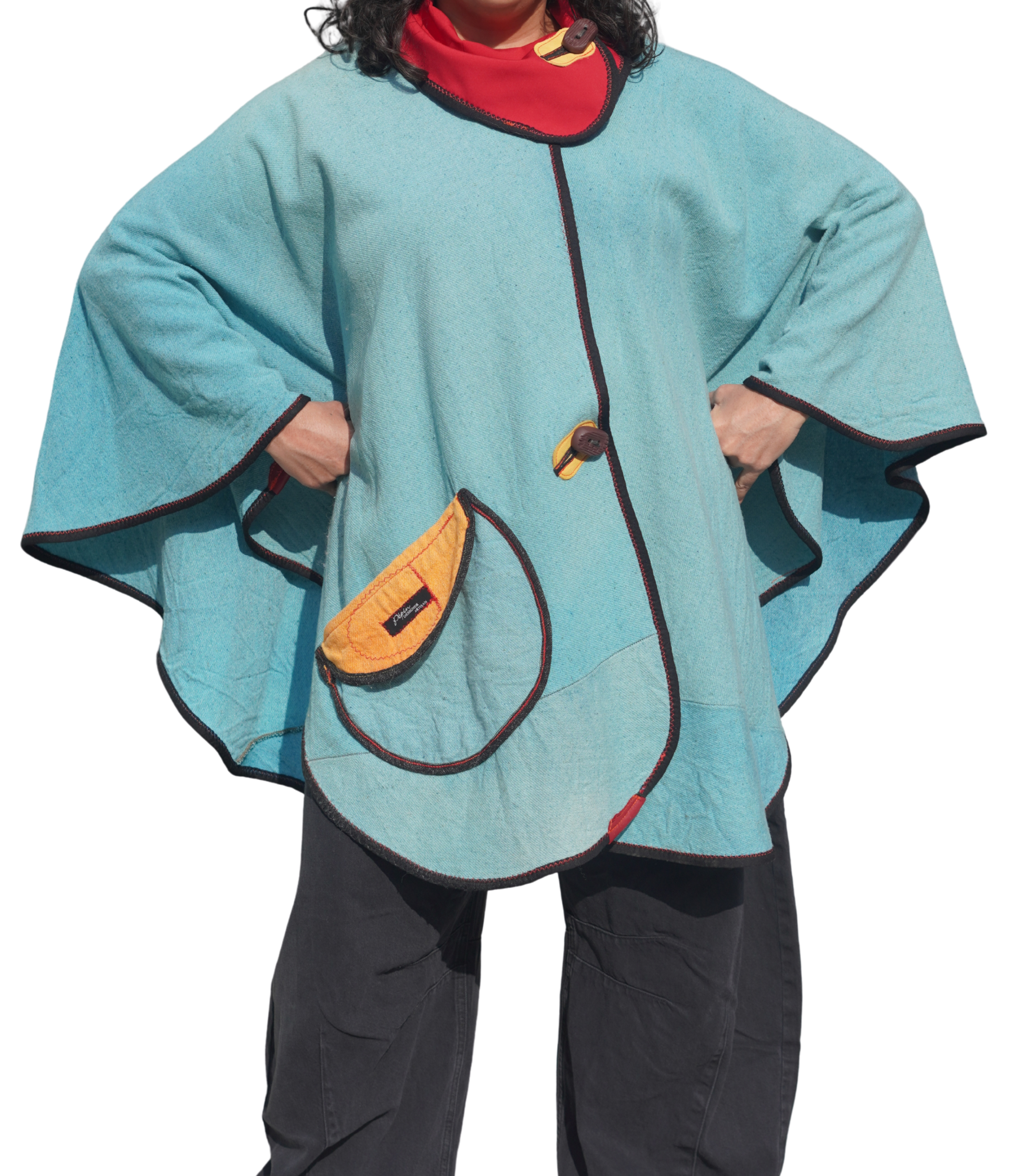 Sky Blue Wool Twill Cape with Red Performance Trim by Pepin Designs #24