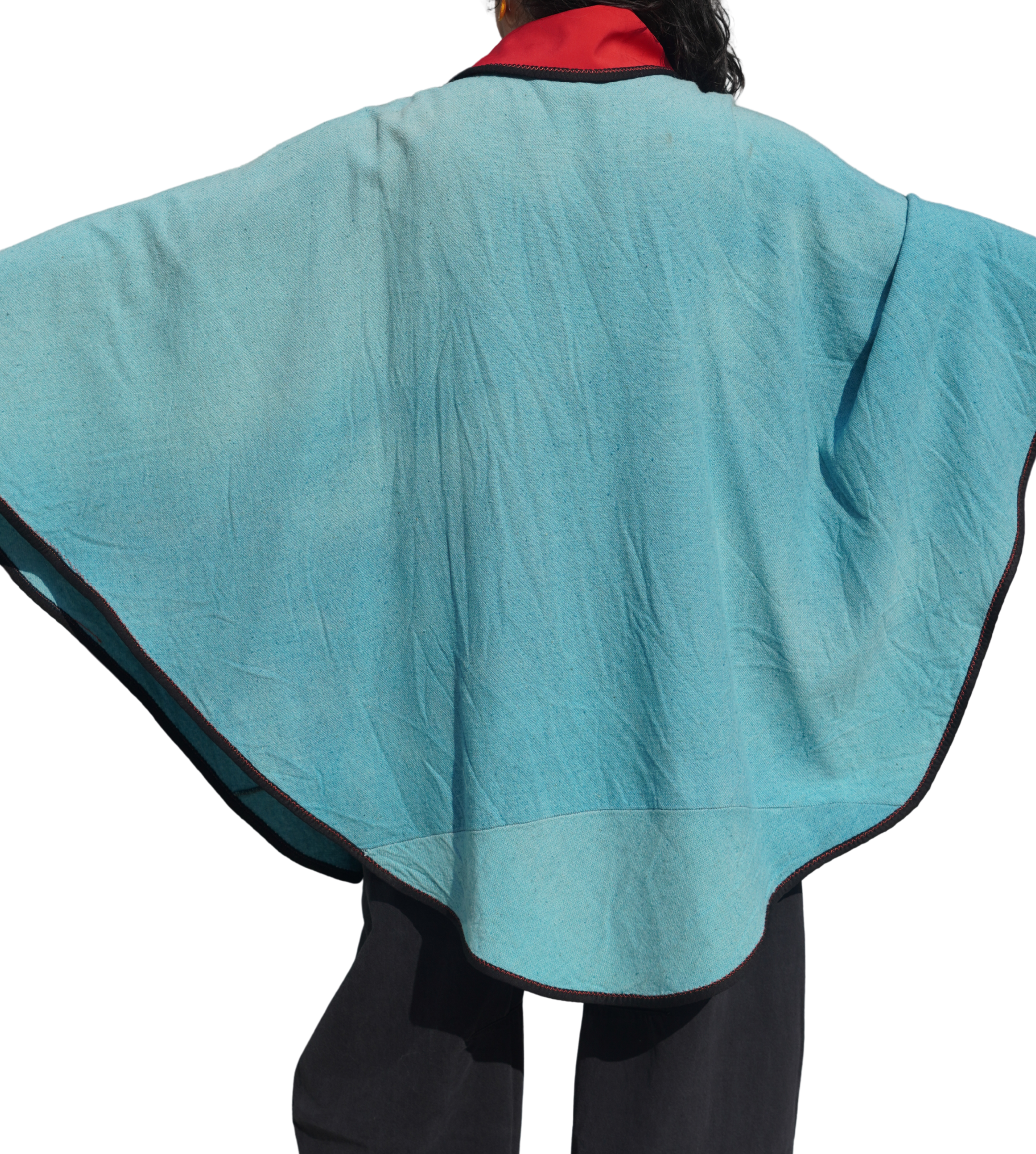 Sky Blue Wool Twill Cape with Red Performance Trim by Pepin Designs #24