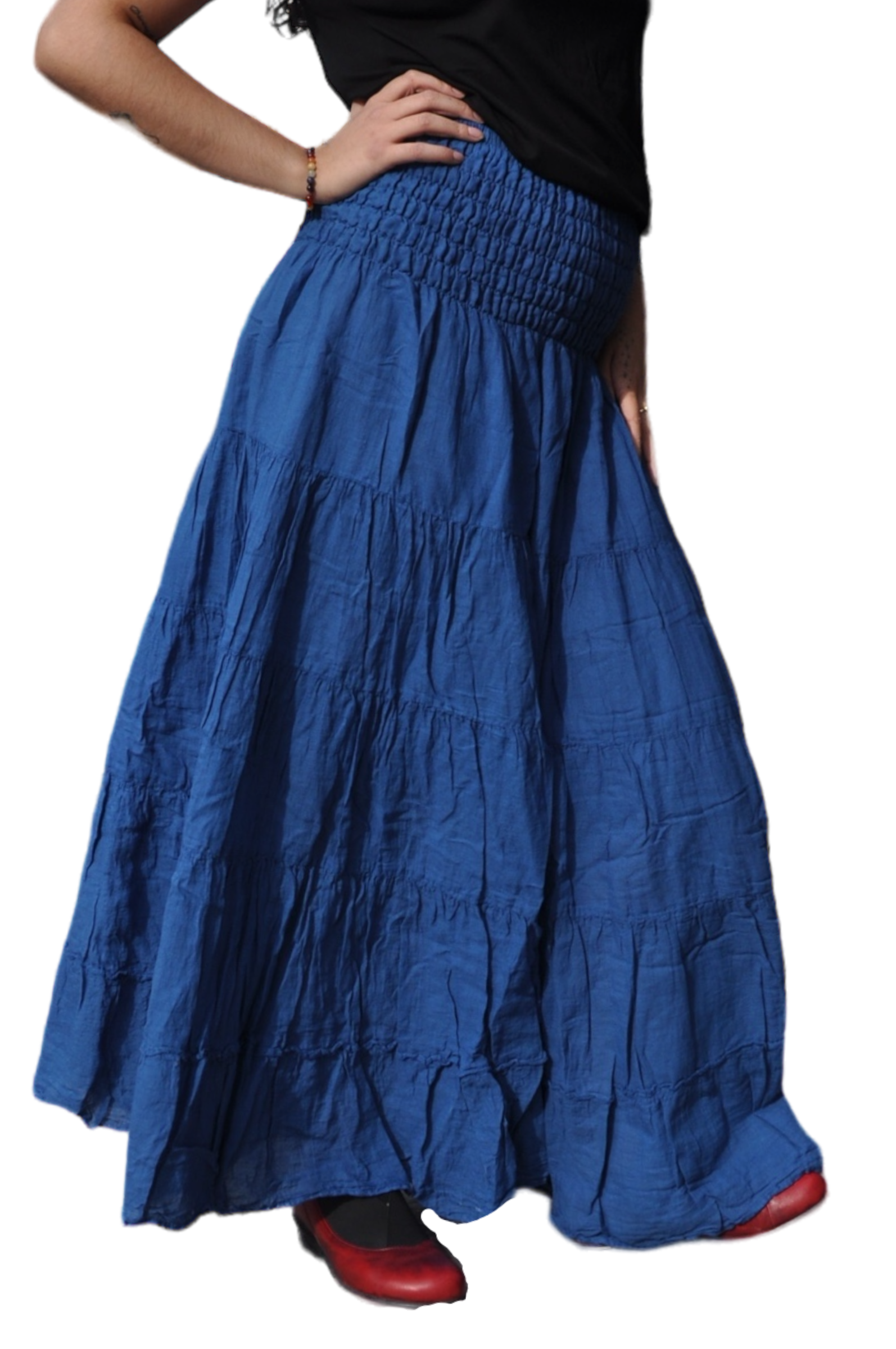Deep Sky Blue Cotton Voile Tiered Skirt