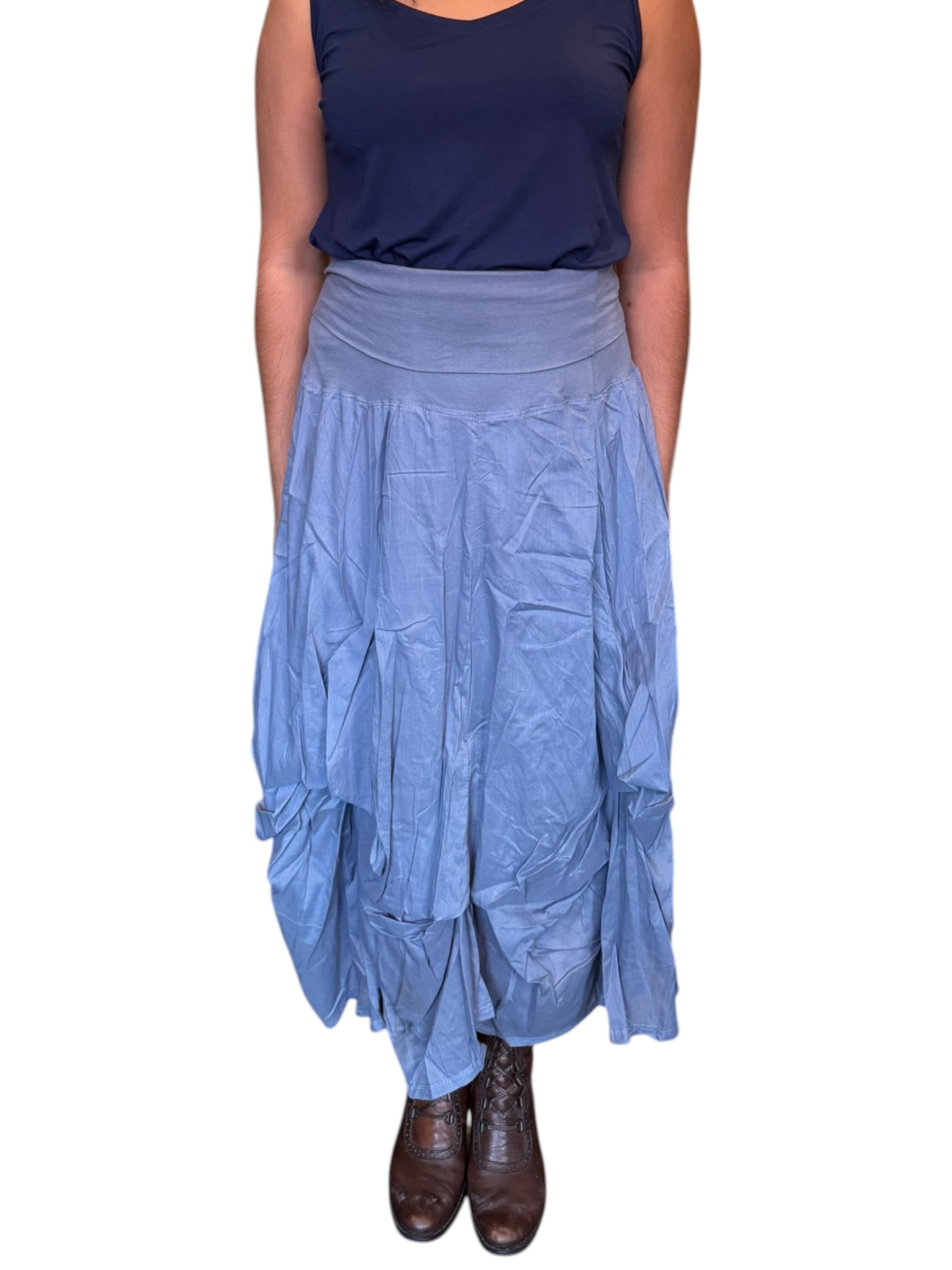 Slate Grey Gathered Bubble Cotton Voile Tiered Skirt