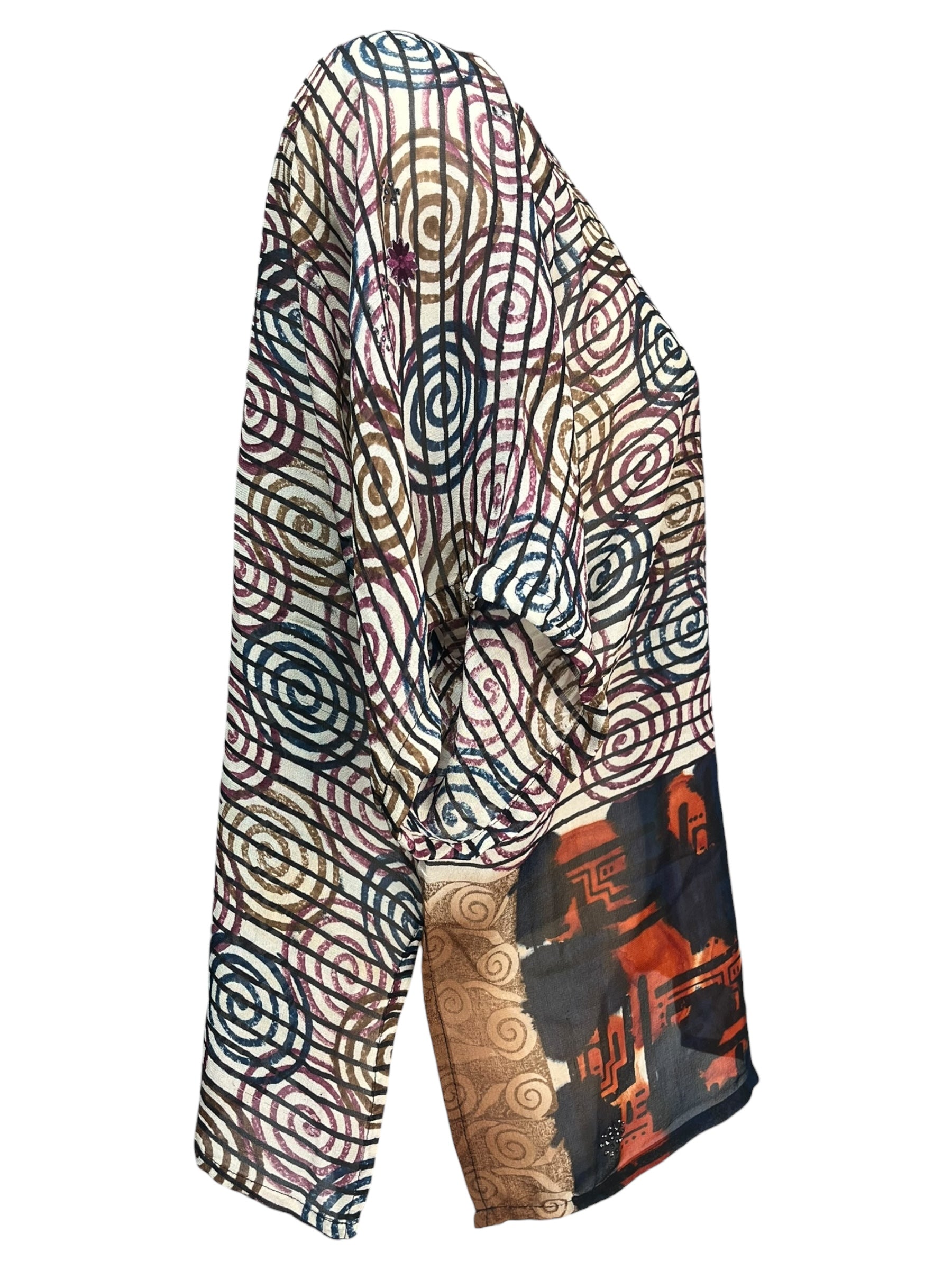 PRG8110 Sheer Avatar Pure Silk Side Slit Top by DECEMBER2025 – Handmade ethical Side Slit Top from sariKNOTsari using upcycled silk. Designed in Canada for travel and slow fashion, loved from Toronto to LA to Sydney.