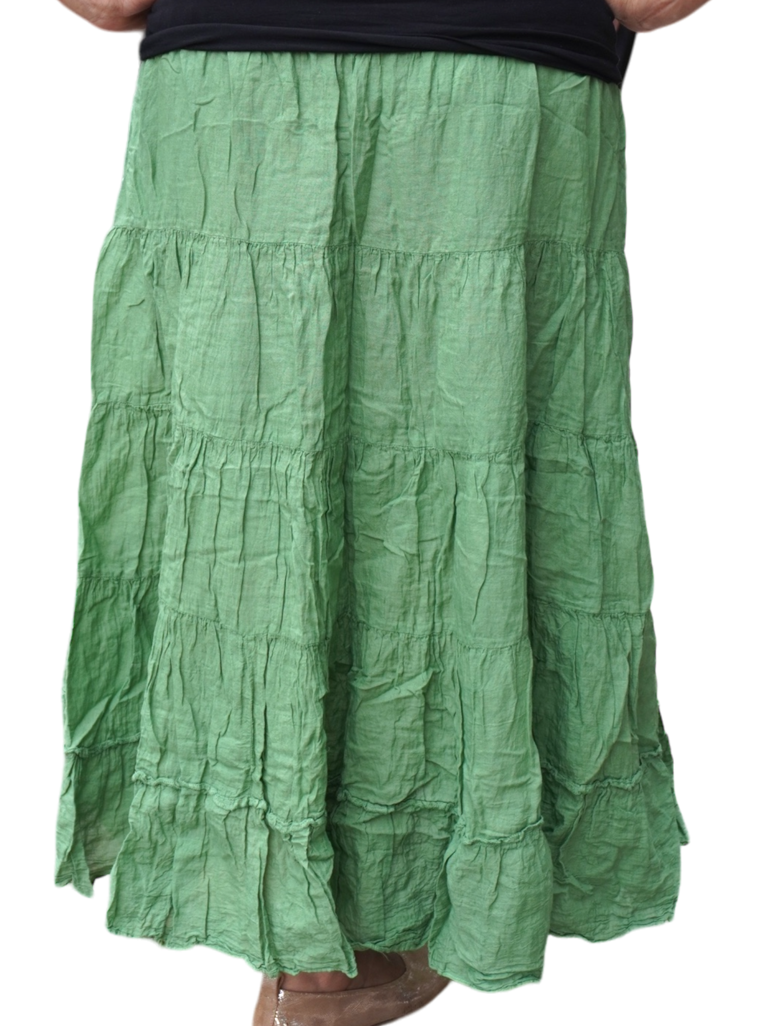 Bright Leaf Green Cotton Voile Tiered Skirt