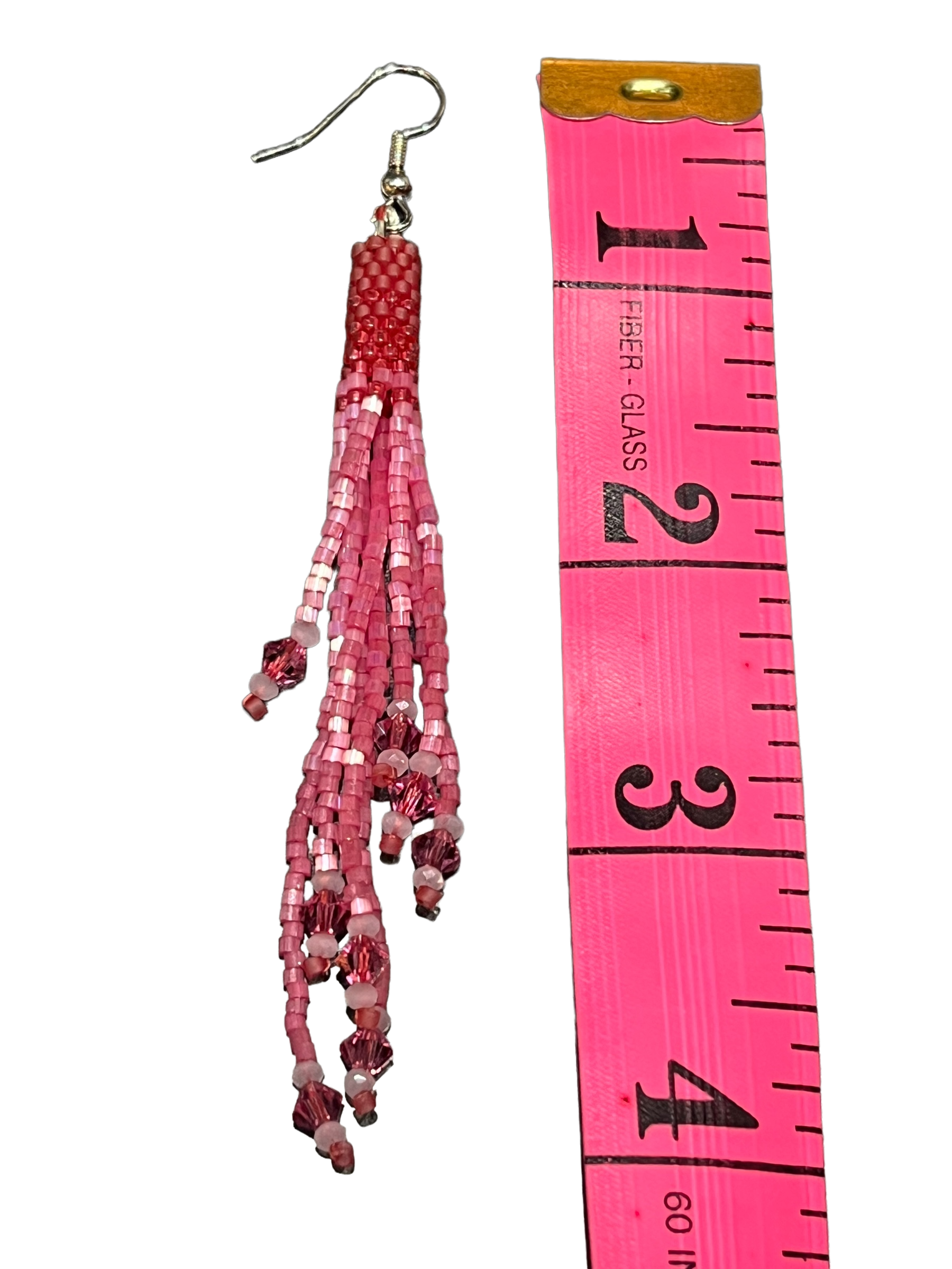Raspberry Mini Beaded Tassel Earrings