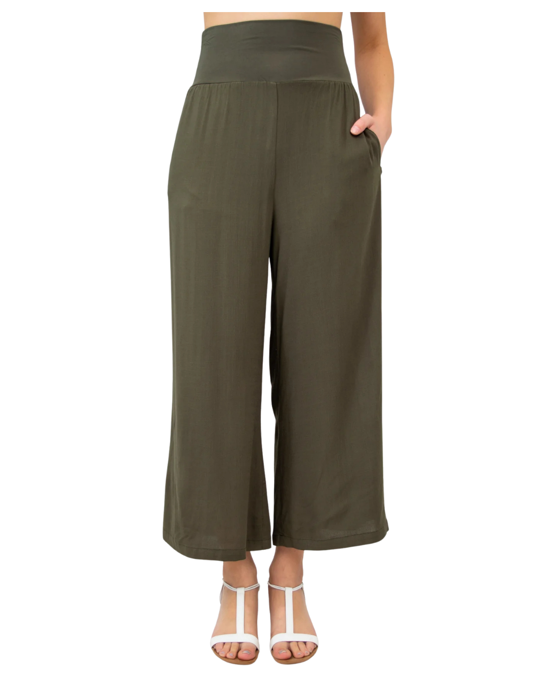 Khaki Bamboo/Linen Landon Capri Pant