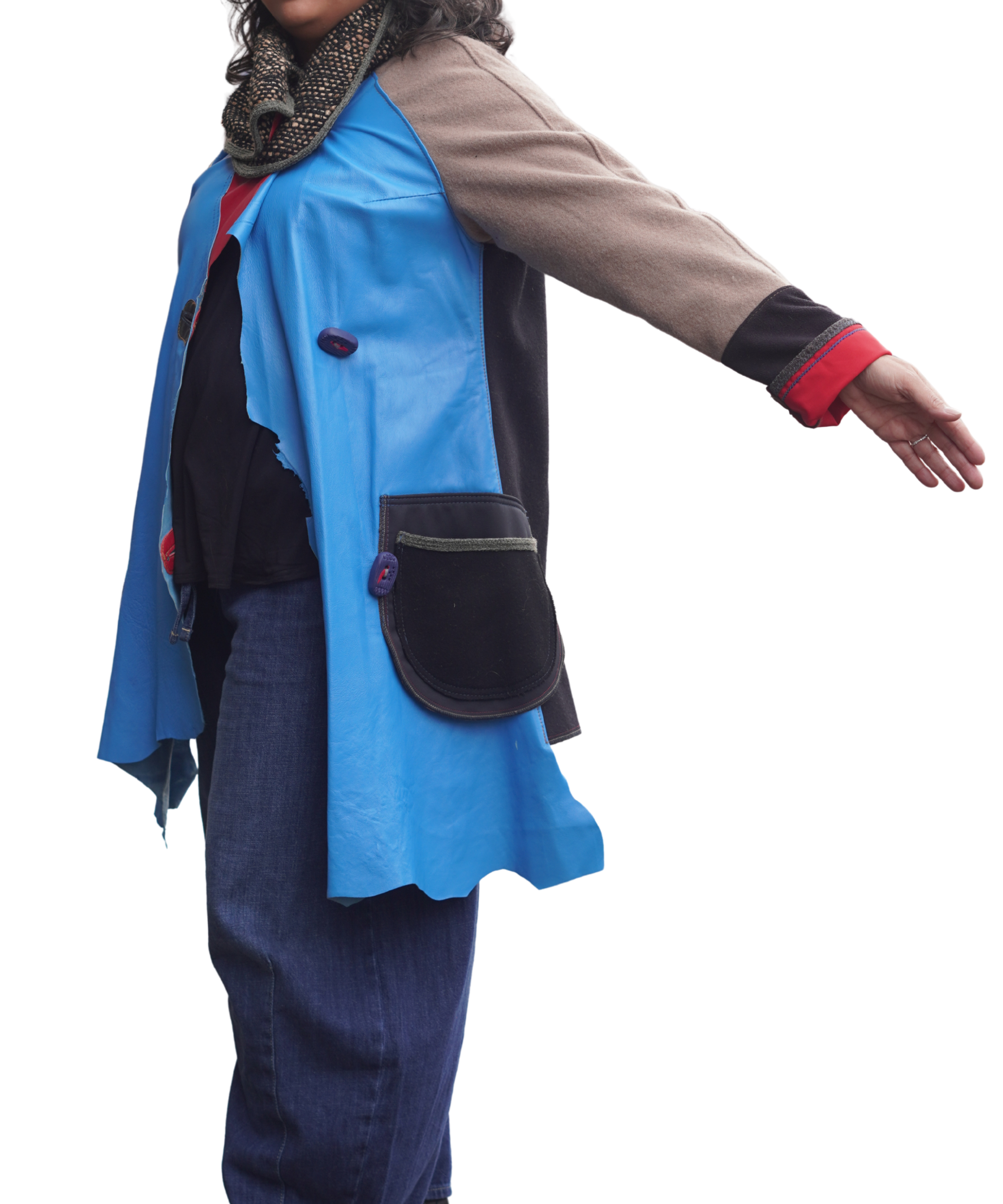 Soft Blue Leather 3/4 Lightweight Jacket with Wool and Performance Fabric by Pepin Designs