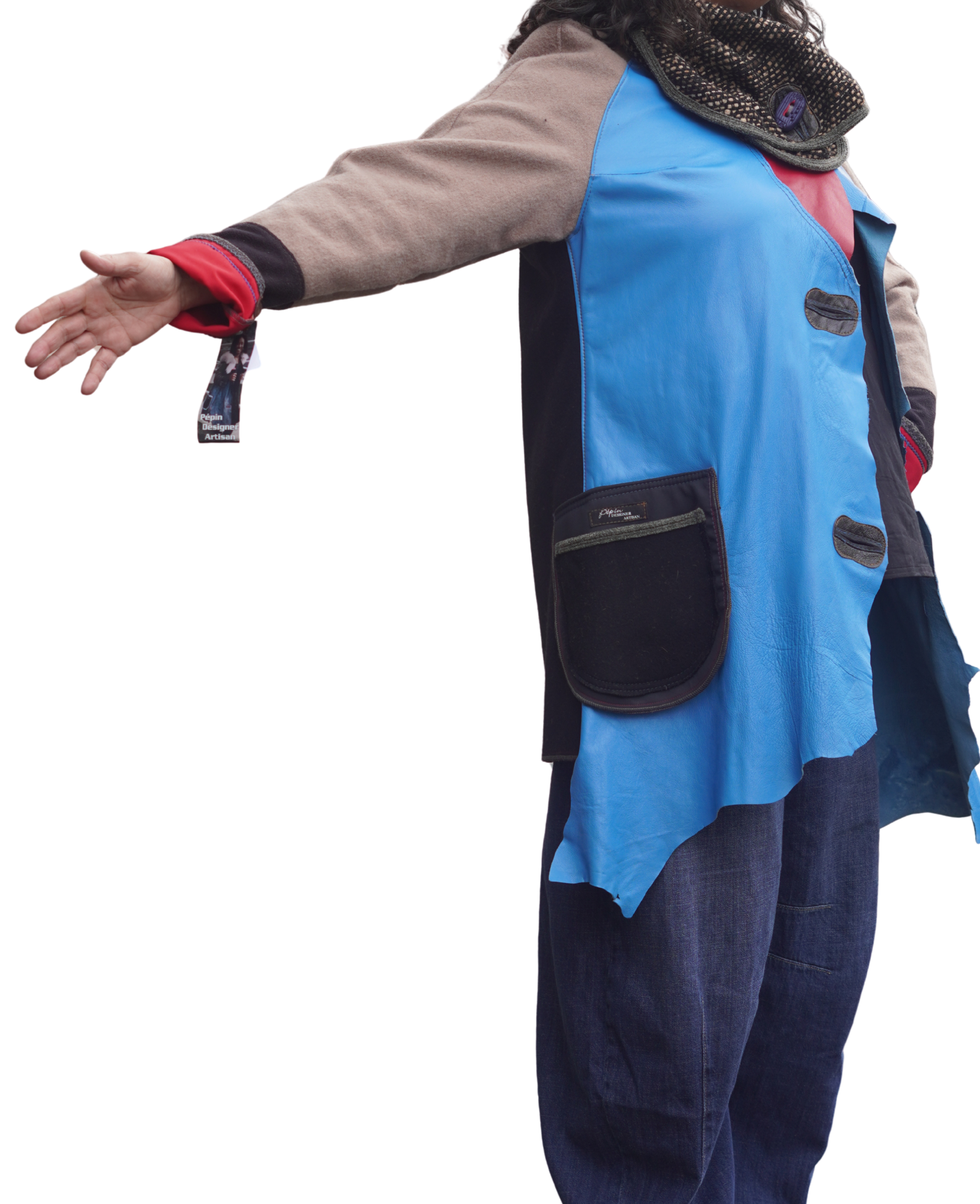 Soft Blue Leather 3/4 Lightweight Jacket with Wool and Performance Fabric by Pepin Designs