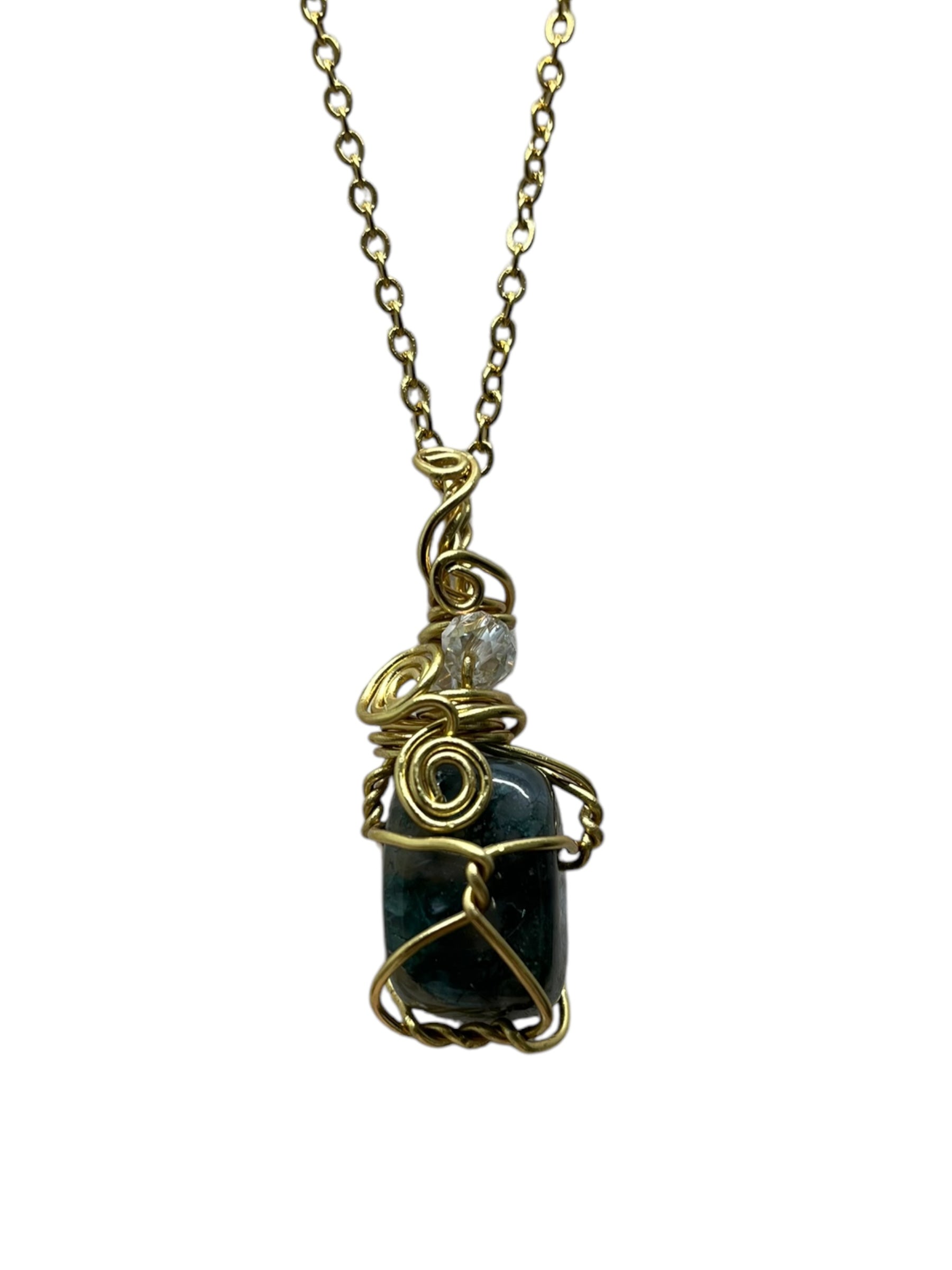 Moss Agate Twisty Crystal Necklace - gold