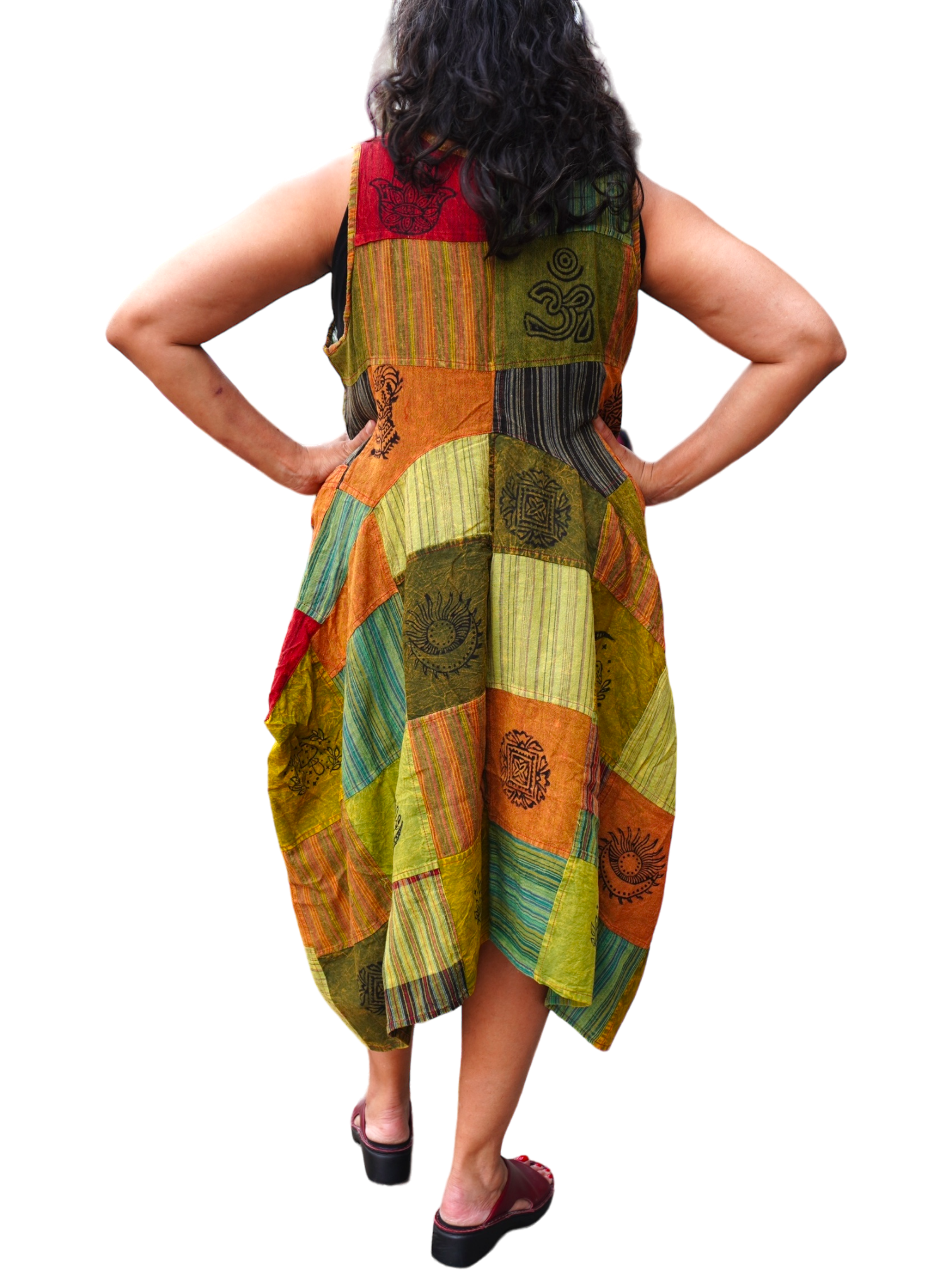 Yellow Patchwork Cotton Parachute Dress with Pockets