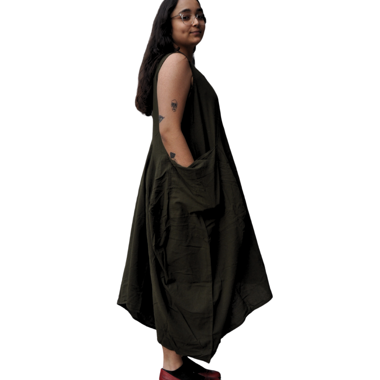 Black Cotton Parachute Dress with Pockets