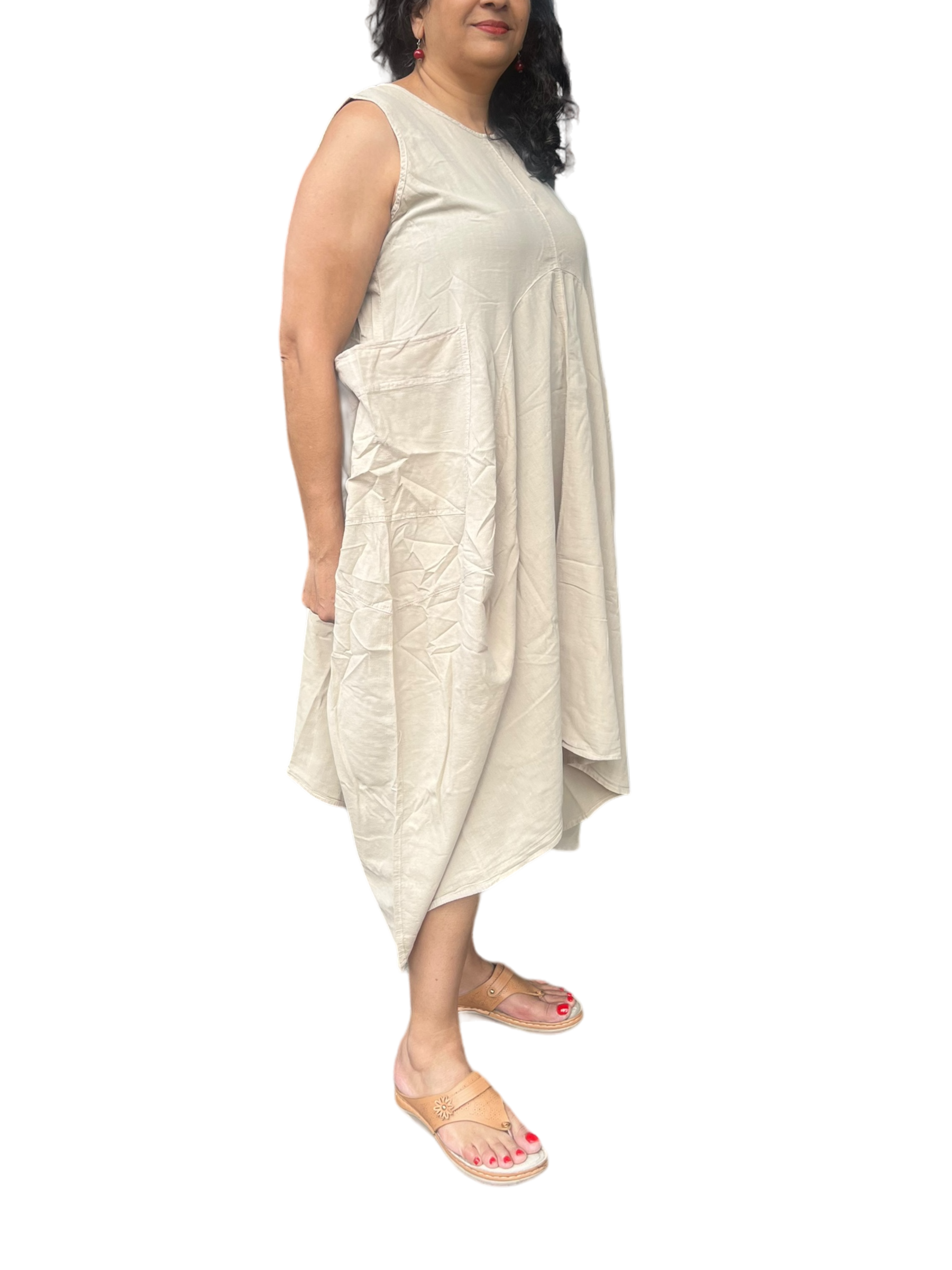 Oatmeal Cotton Parachute Dress with Pockets