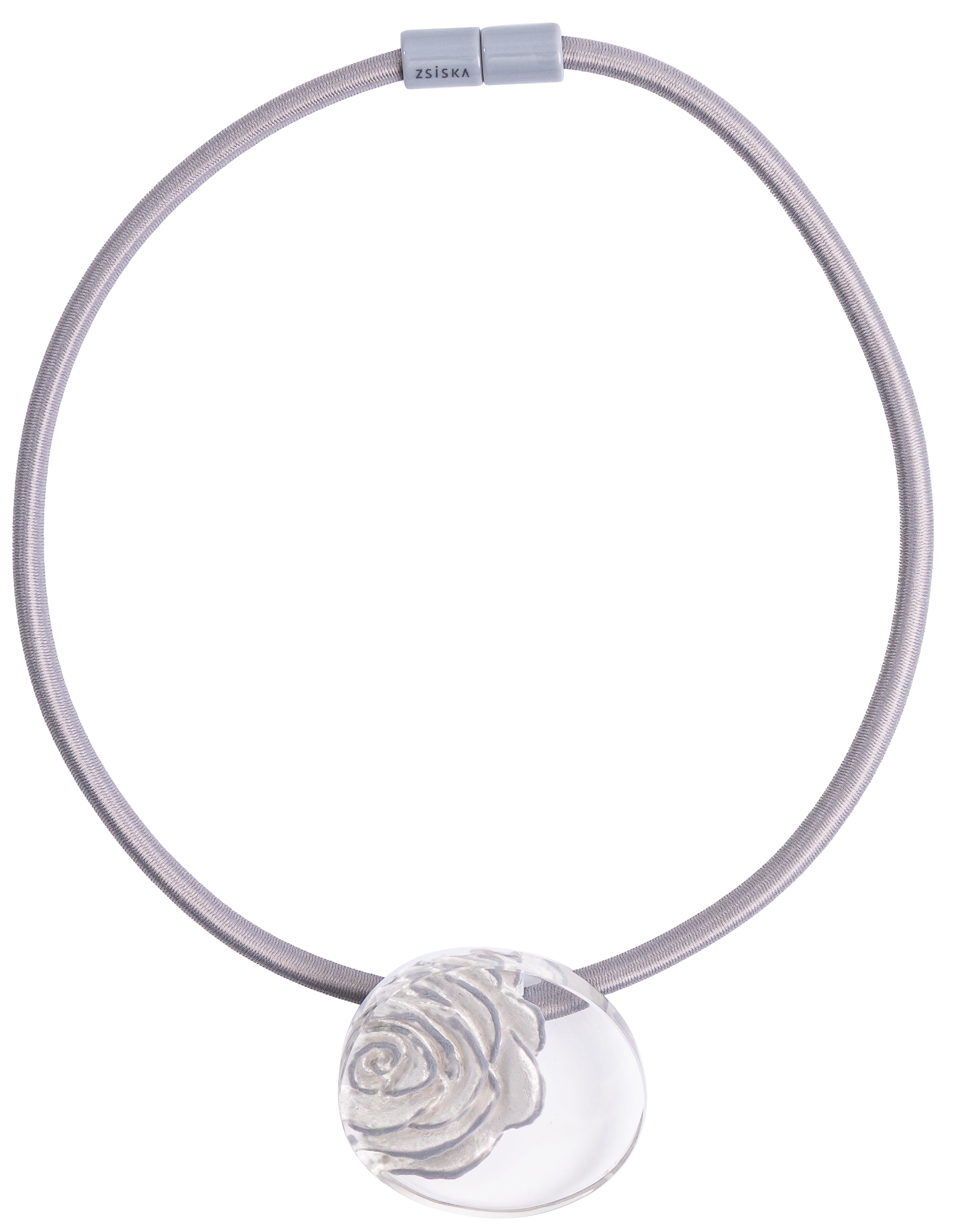 Silver Rosette 1 Bead Necklace with Magnetic Closure by Zsiska – Handmade ethical Necklace from sariKNOTsari using upcycled silk. Designed in Canada for travel and slow fashion, loved from Toronto to LA to Sydney.