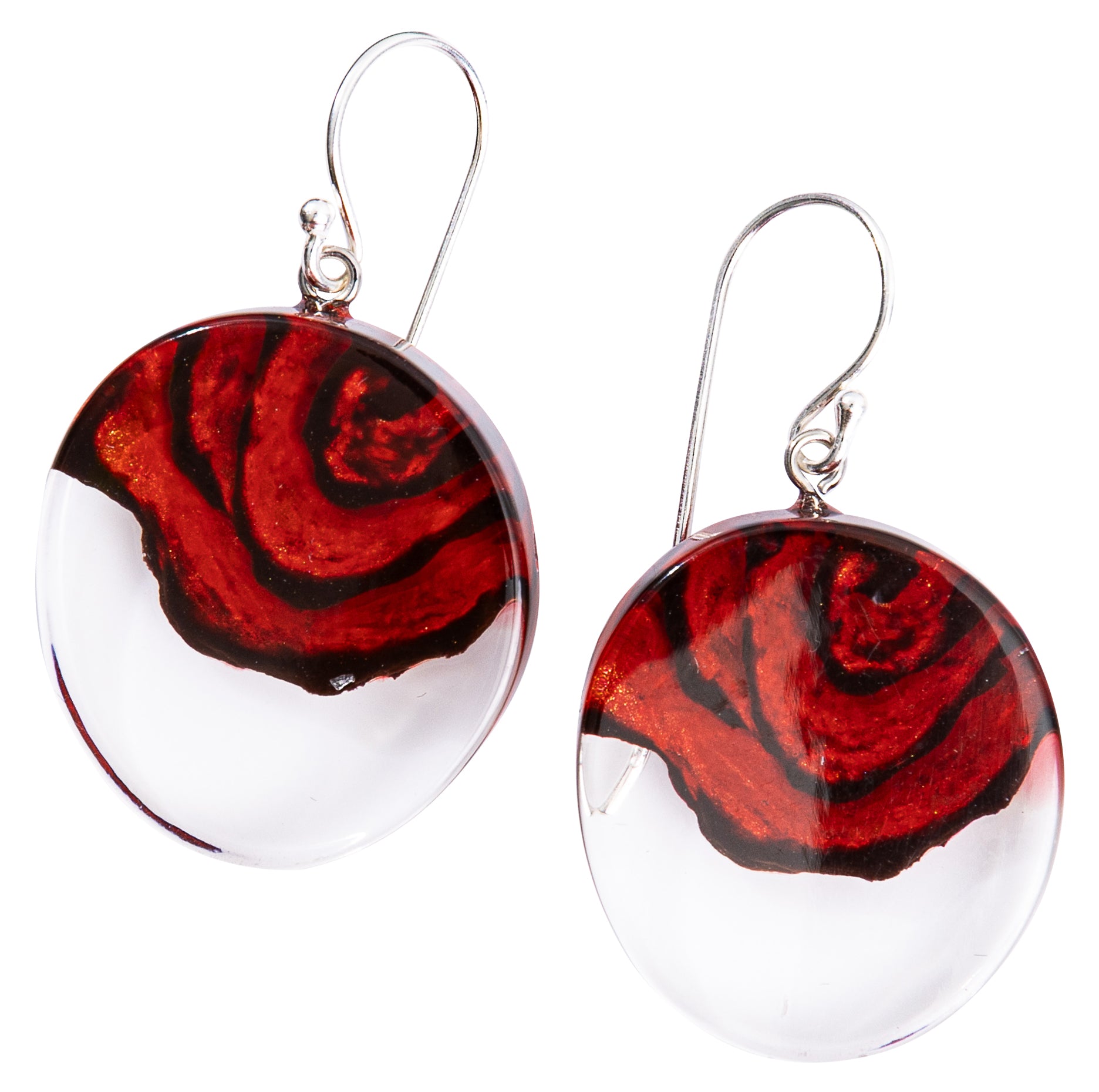 Red Rosette Earrings- Short Hook by Zsiska – Handmade ethical Earrings from sariKNOTsari using upcycled silk. Designed in Canada for travel and slow fashion, loved from Toronto to LA to Sydney.