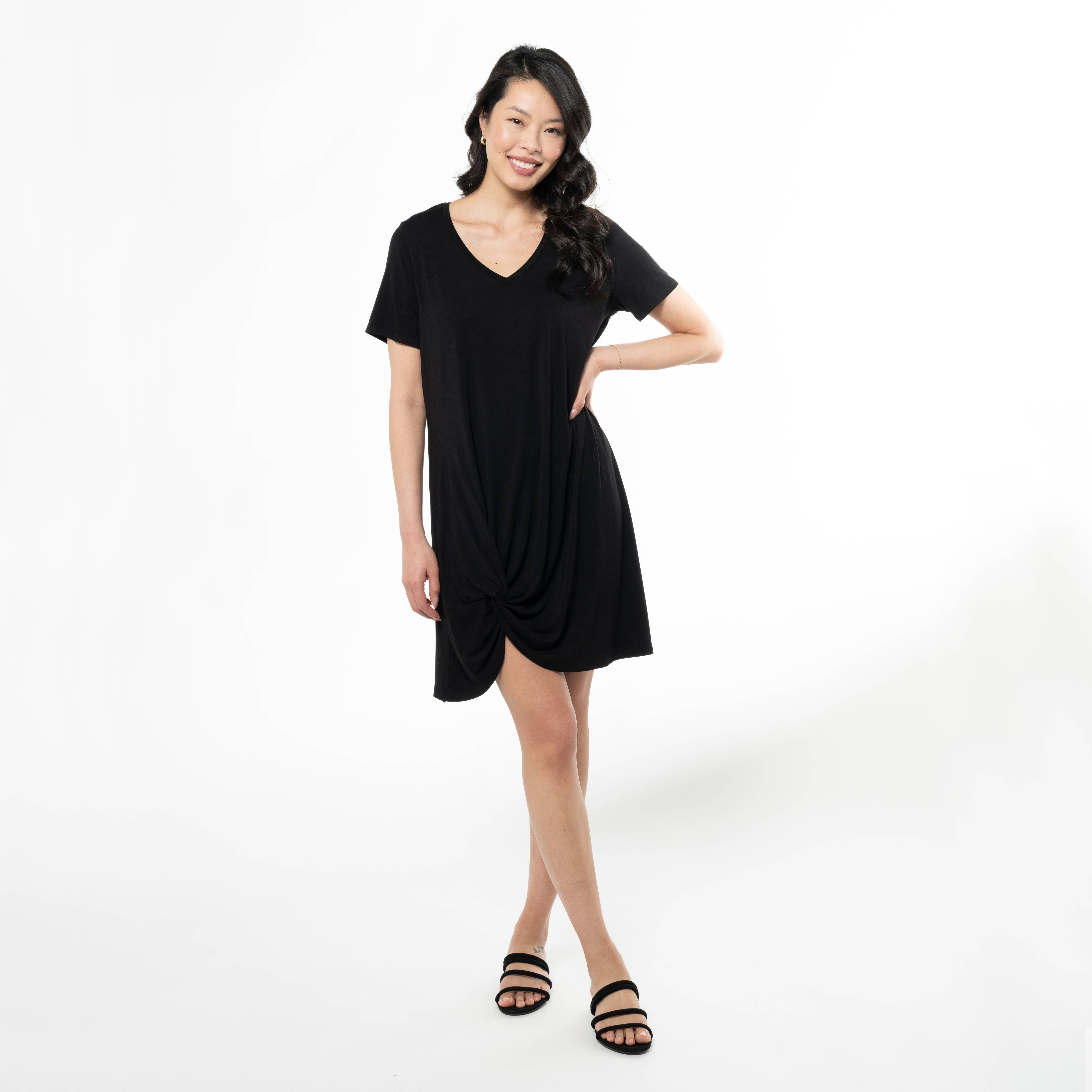 Lilah Twist Knot Bamboo T-shirt Dress - Black