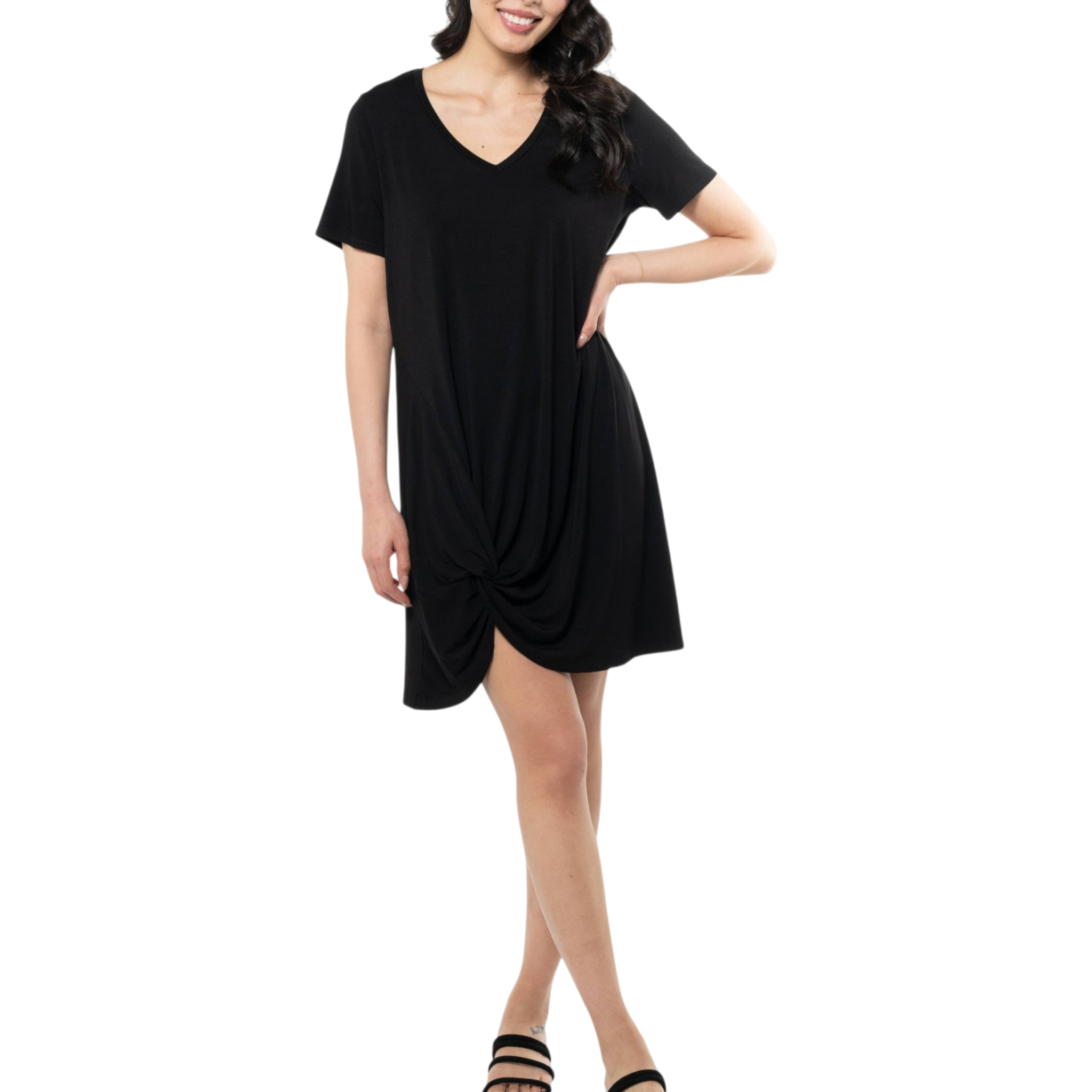 Lilah Twist Knot Bamboo T-shirt Dress - Black