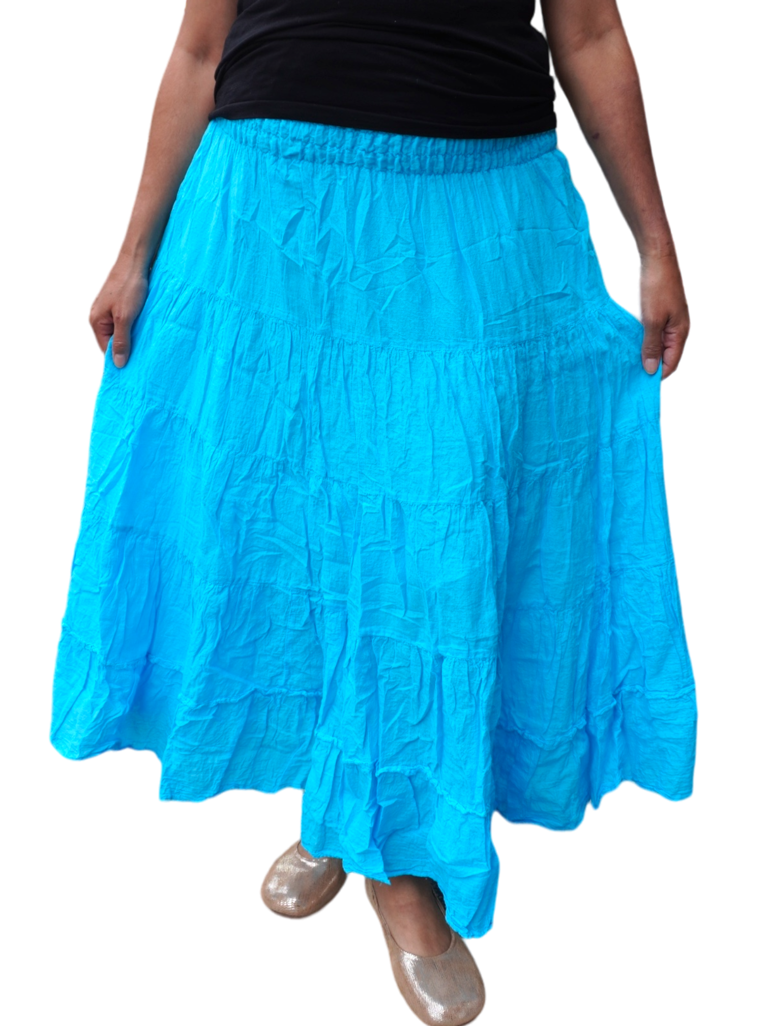 Bright Sky Blue Cotton Voile Tiered Skirt