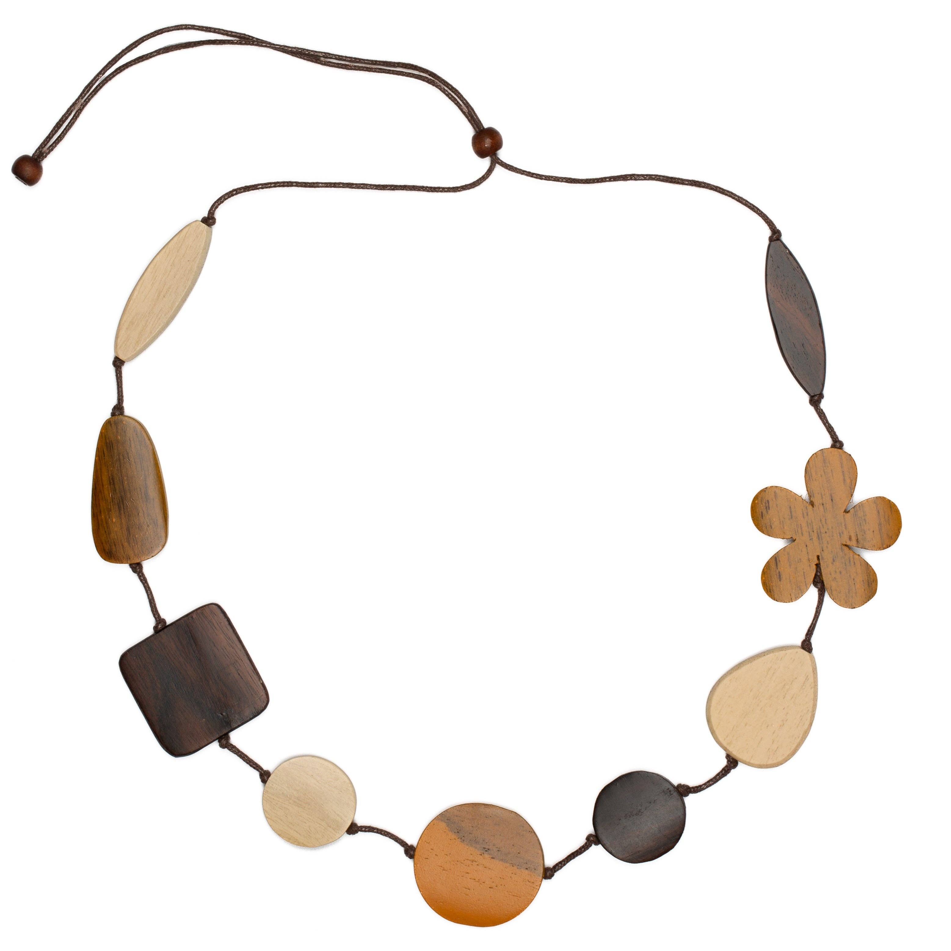 Naturals Tinted Wood Mix Shape & Flower Necklace