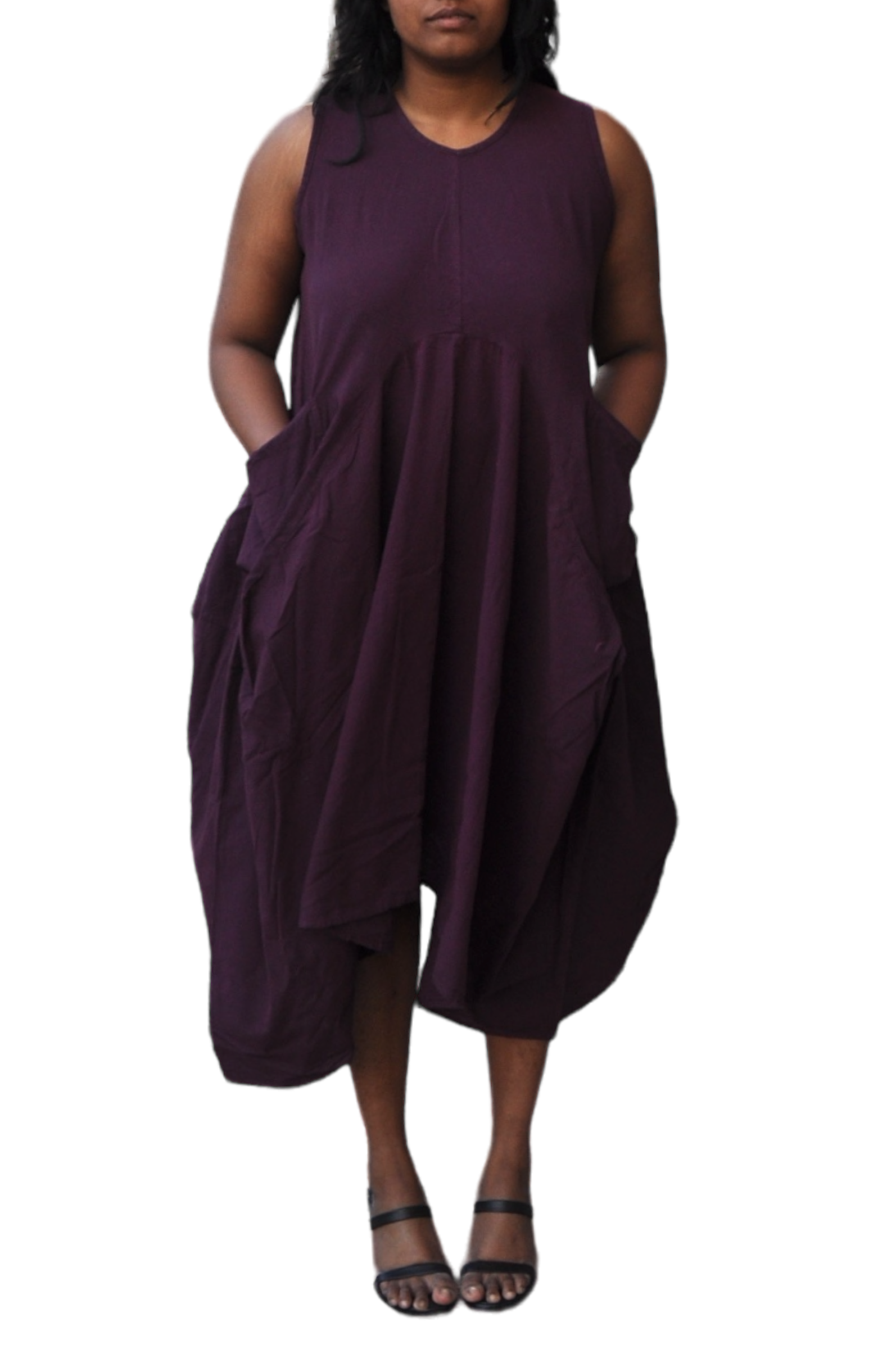 Purple Cotton Parachute Dress with Pockets