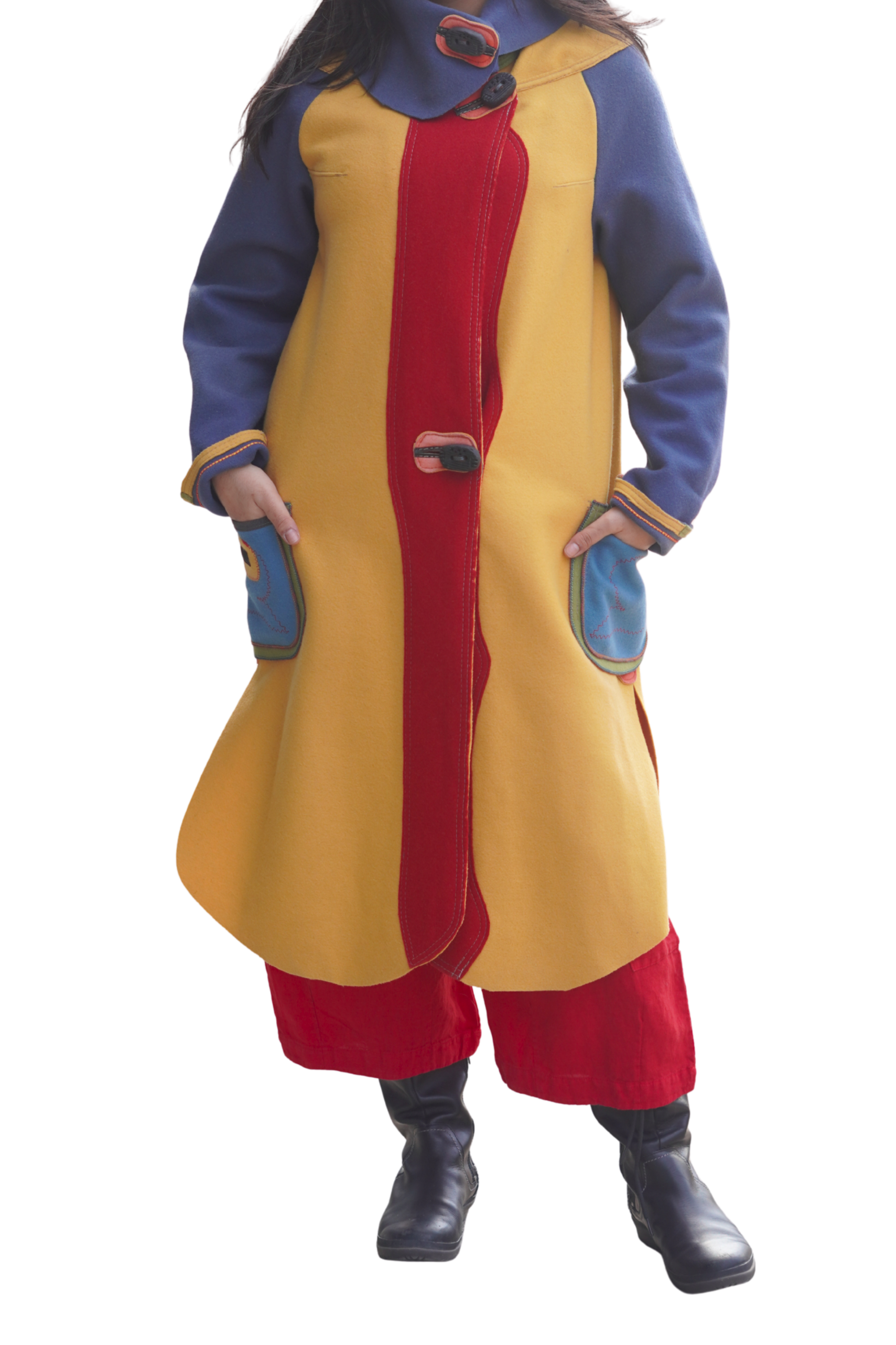 Red Yellow and Blue Boiled Wool 3/4 Length Lightweight Coat by Pepin Designs