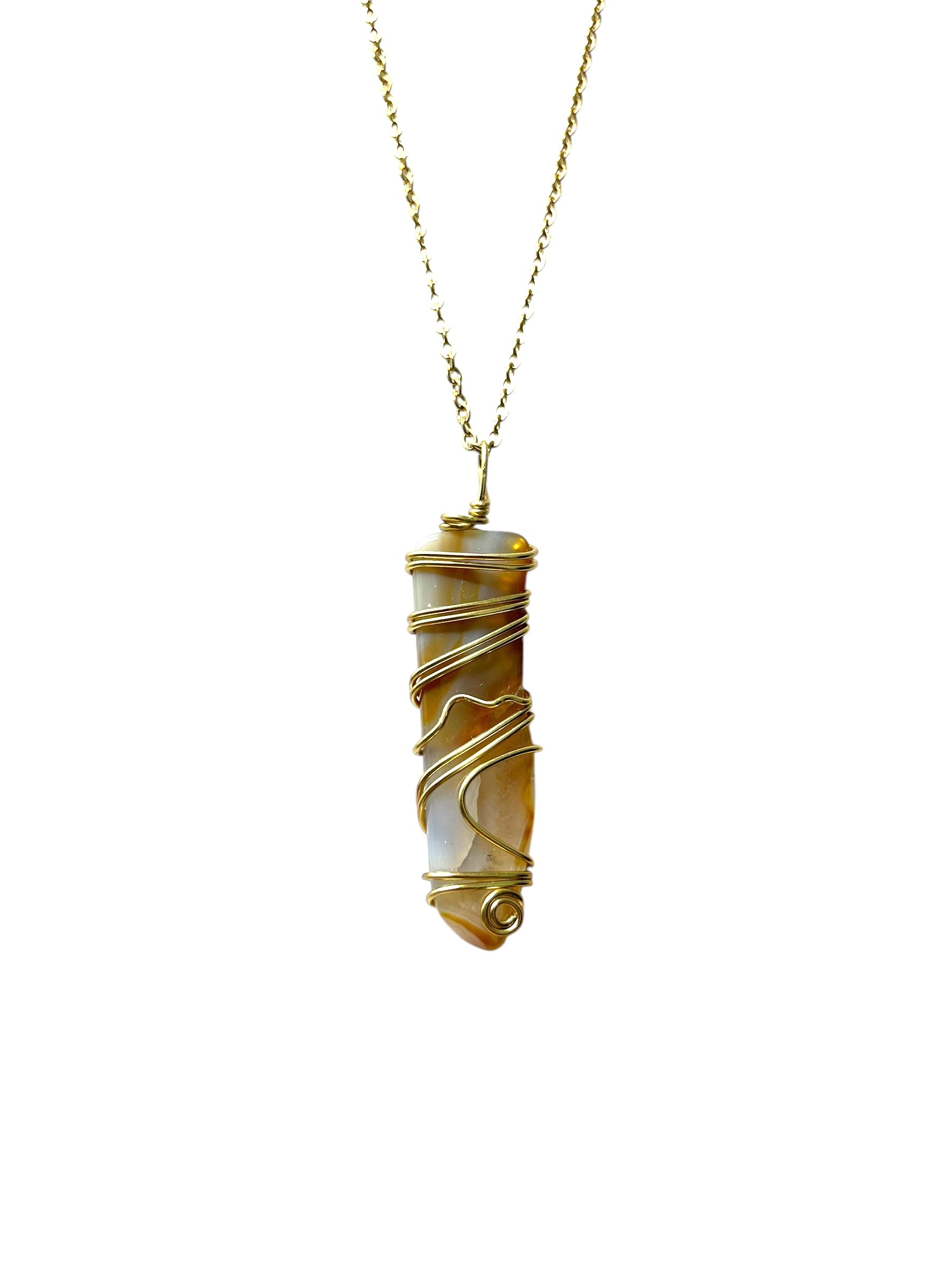Agate Specialty Crystal Necklace - Gold by Wrapped By Rachel – Handmade ethical Necklace from sariKNOTsari using upcycled silk. Designed in Canada for travel and slow fashion, loved from Toronto to LA to Sydney. Featuring Zsiska, Bryn Walker and Artisan Leather coats by Rejean Pepin, Pepin designs