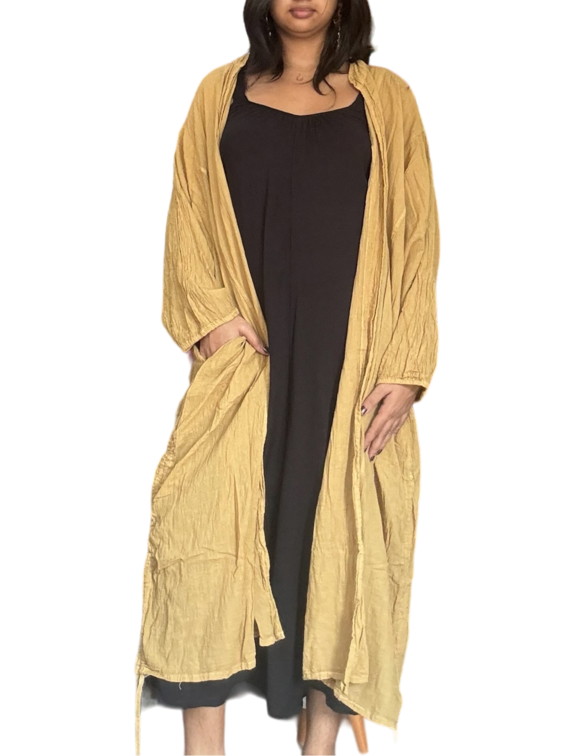 Ochre Cotton Voile Drawstring Cardigan