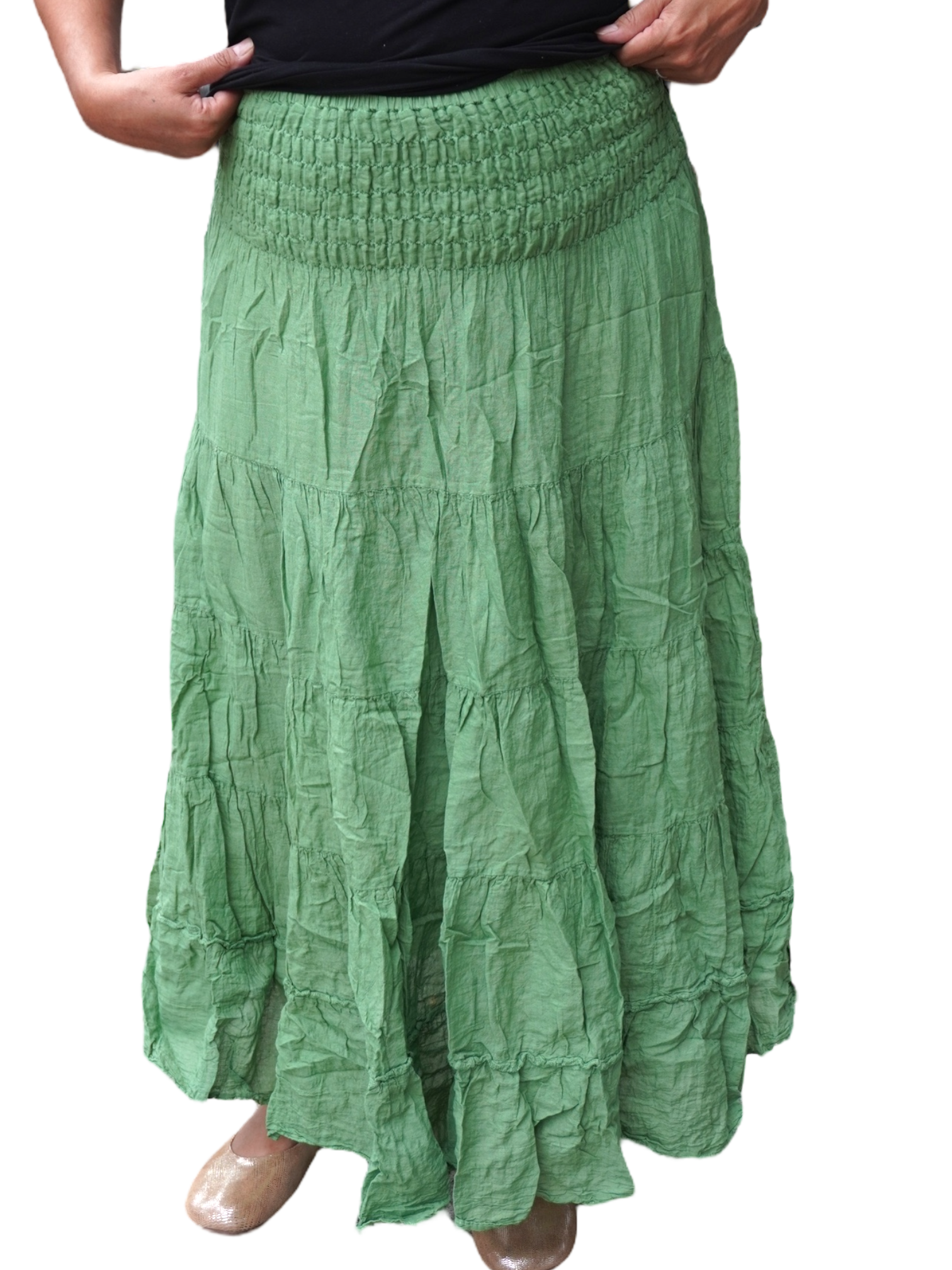 Bright Leaf Green Cotton Voile Tiered Skirt