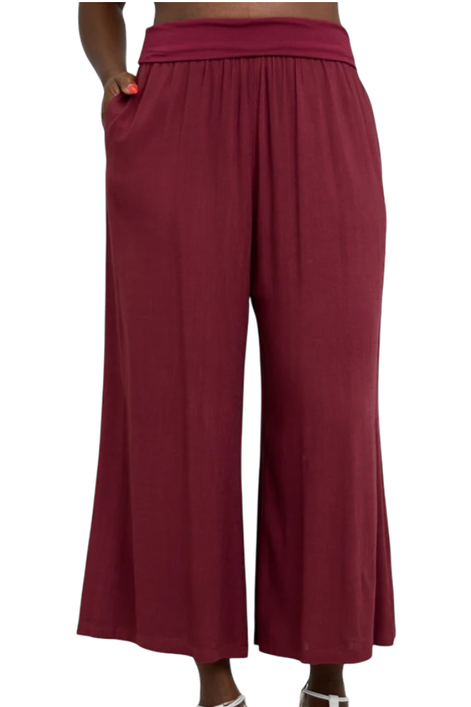 Burgundy Bamboo/Linen Landon Capri Pant