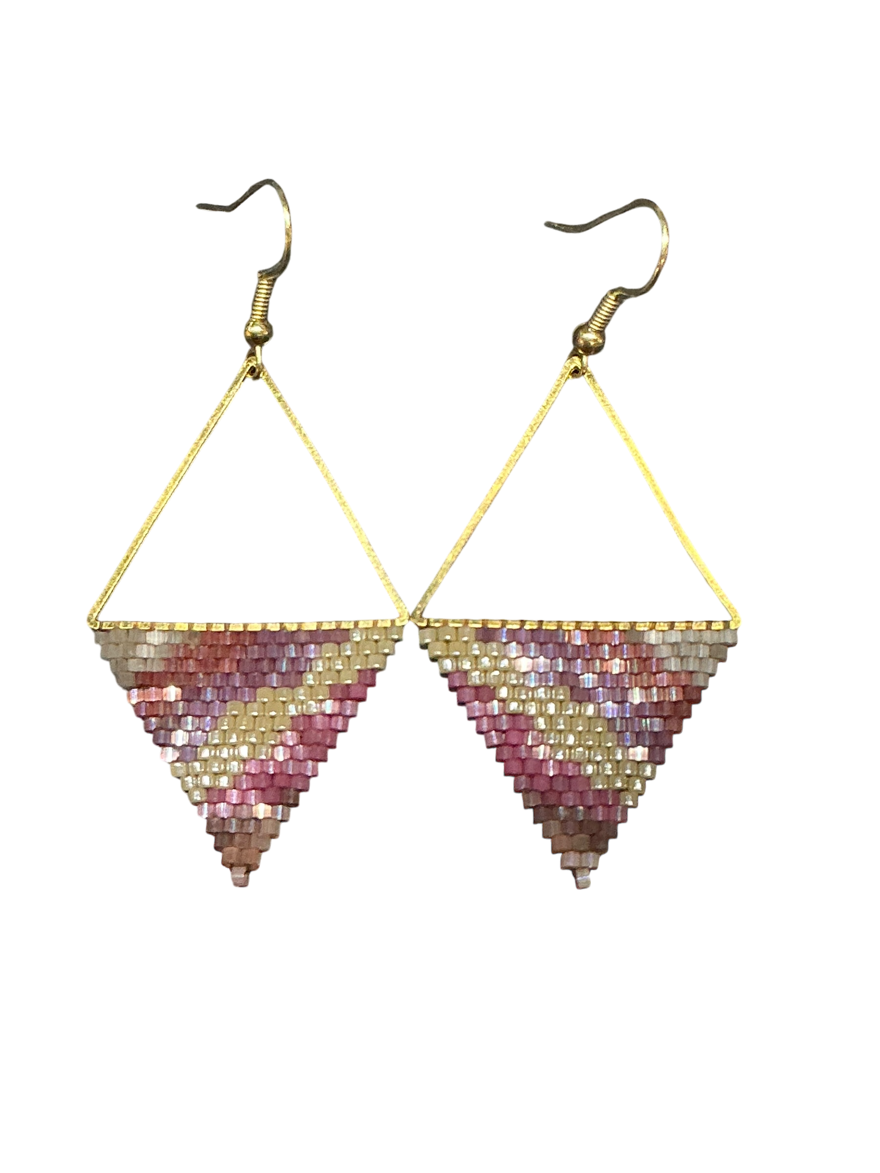 Raspberry Geode Triangle Earrings