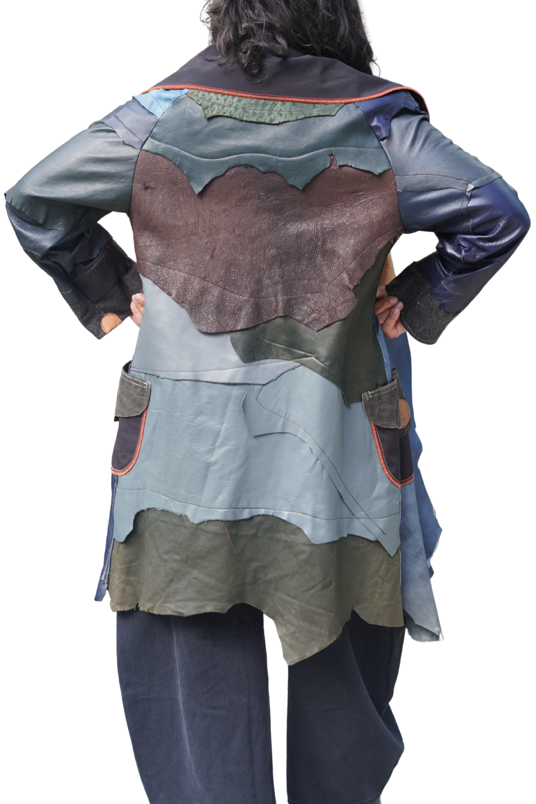 Multi-Colour Leather 7/8 Coat with Asymmetrical Hem by Pepin Designs #13