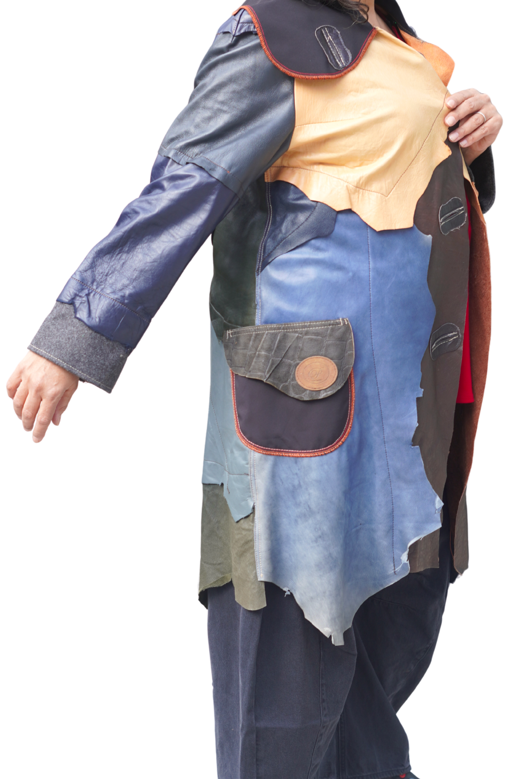 Multi-Colour Leather 7/8 Coat with Asymmetrical Hem by Pepin Designs #13