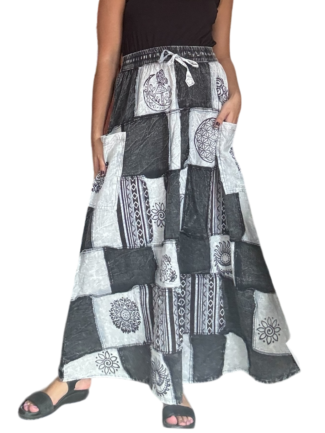 Mostly Black and White Cotton Patchwork Skirt