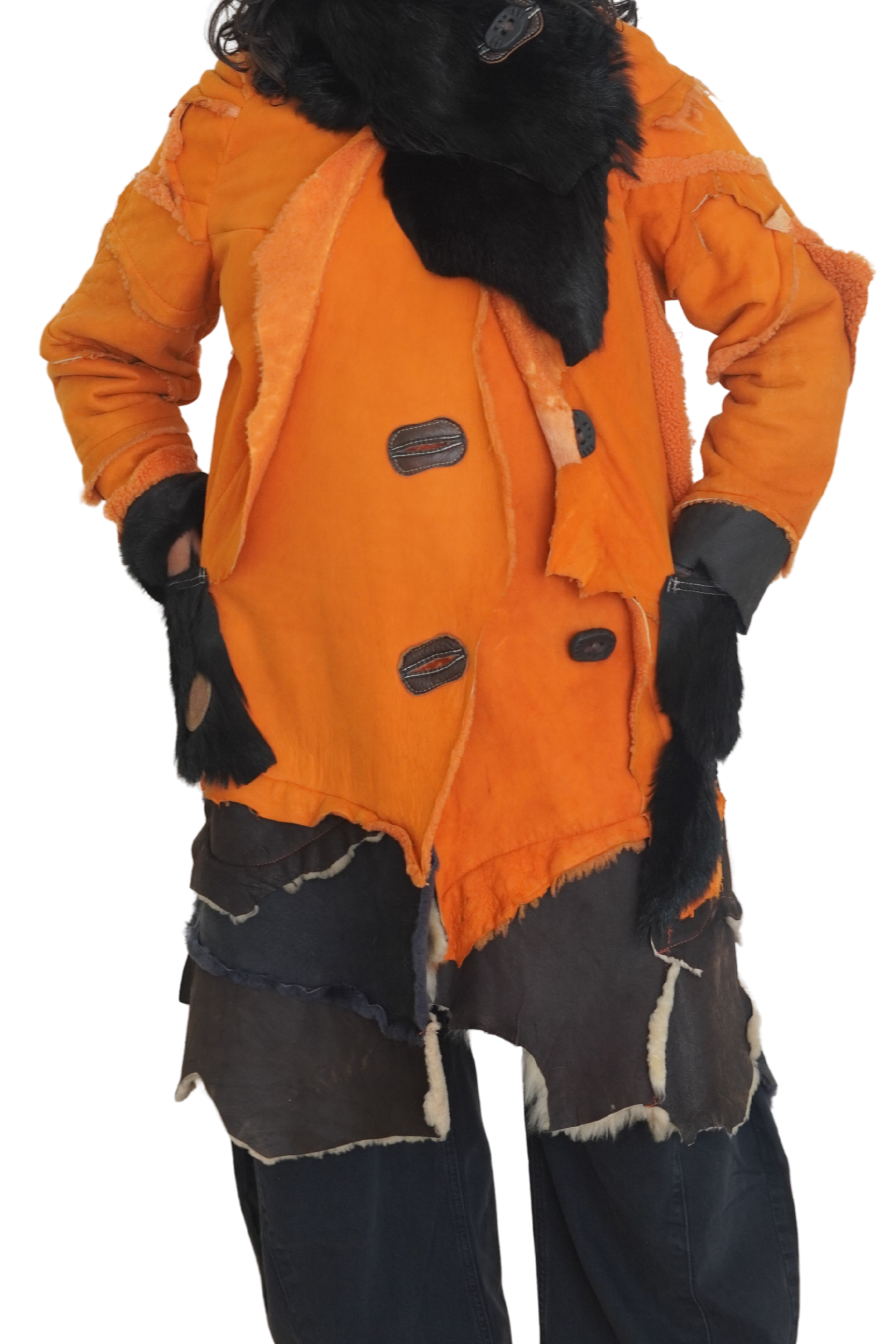 Orange, Brown & Charcoal Shearling Coat by Pepin Designs #12