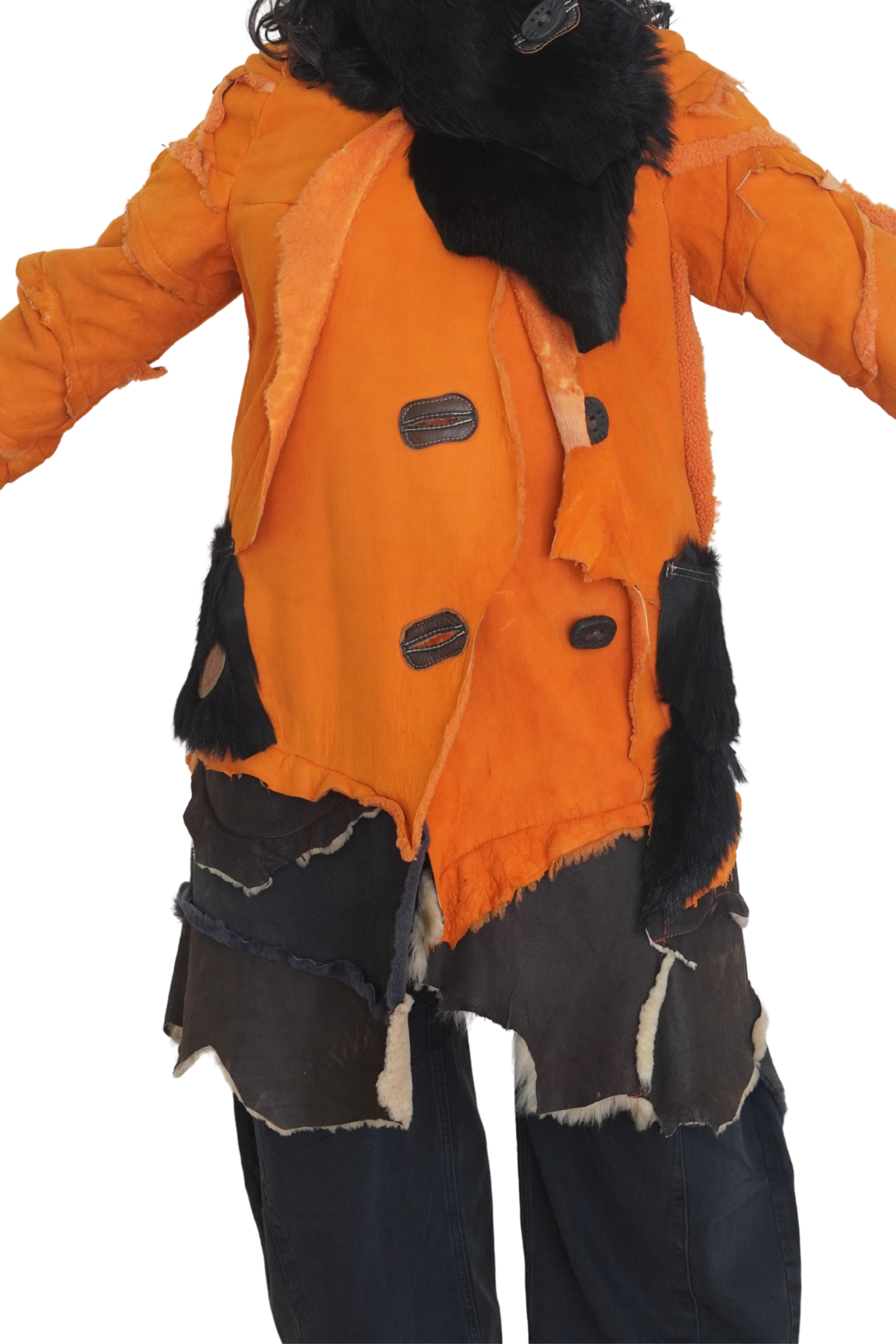 Orange, Brown & Charcoal Shearling Coat by Pepin Designs #12