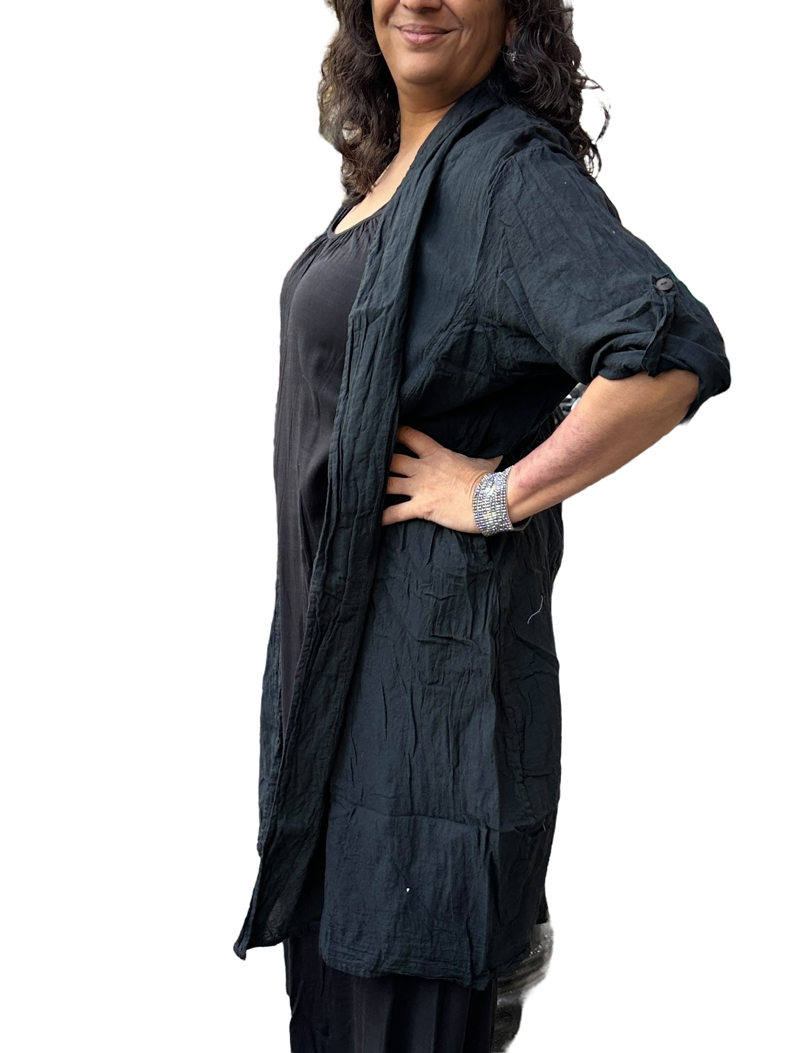 Black Cotton Voile Cardigan
